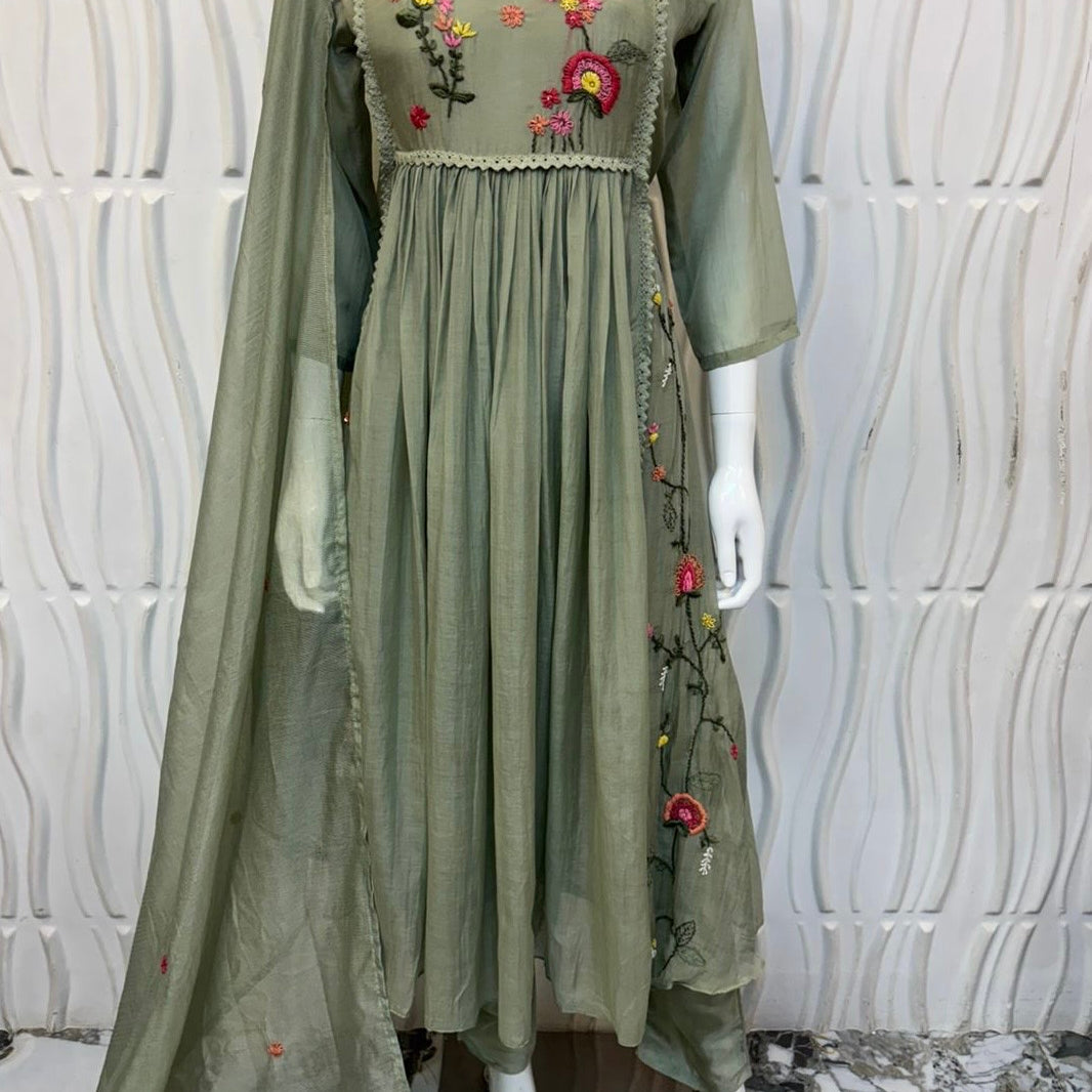 ✨”Aafreen – Premium Mul Chanderi Anarkali Kurta Set