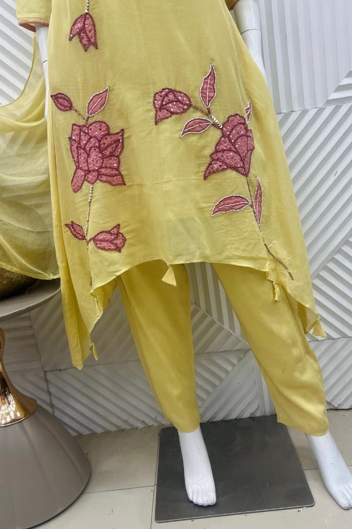 ✨Ay09- Pre book Premium Mul Chanderi Applique Work A Line Suit