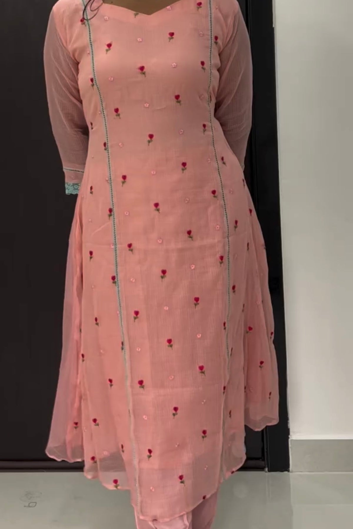 ✨Rosie - Peach Rose Mul Kota A-Line Kurta set