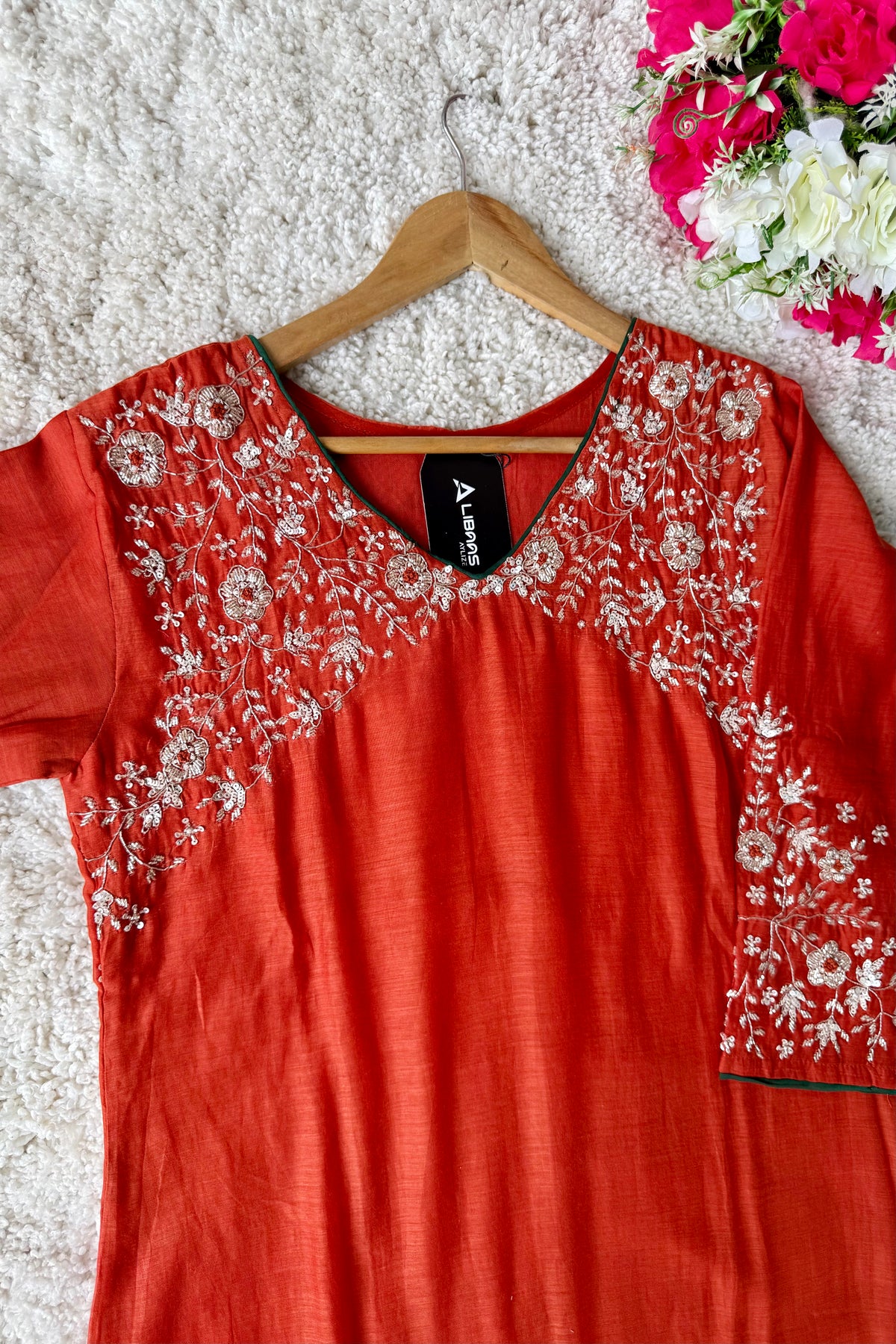 ✨Myra - Premium Orange Mul Chanderi A-Line Anarkali Kurta set