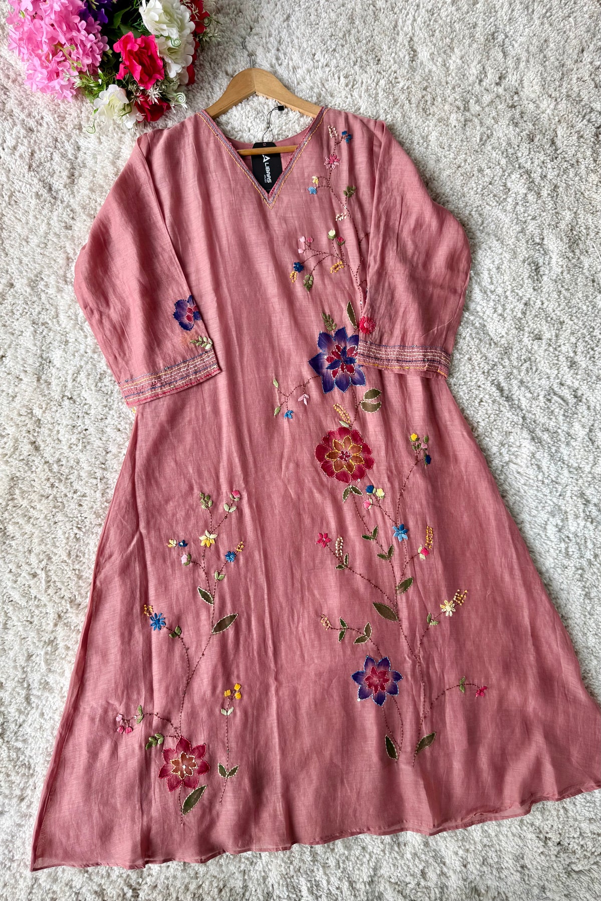 ✨”Avni – Designer Mul Chanderi Embroidered A Line Suit Set