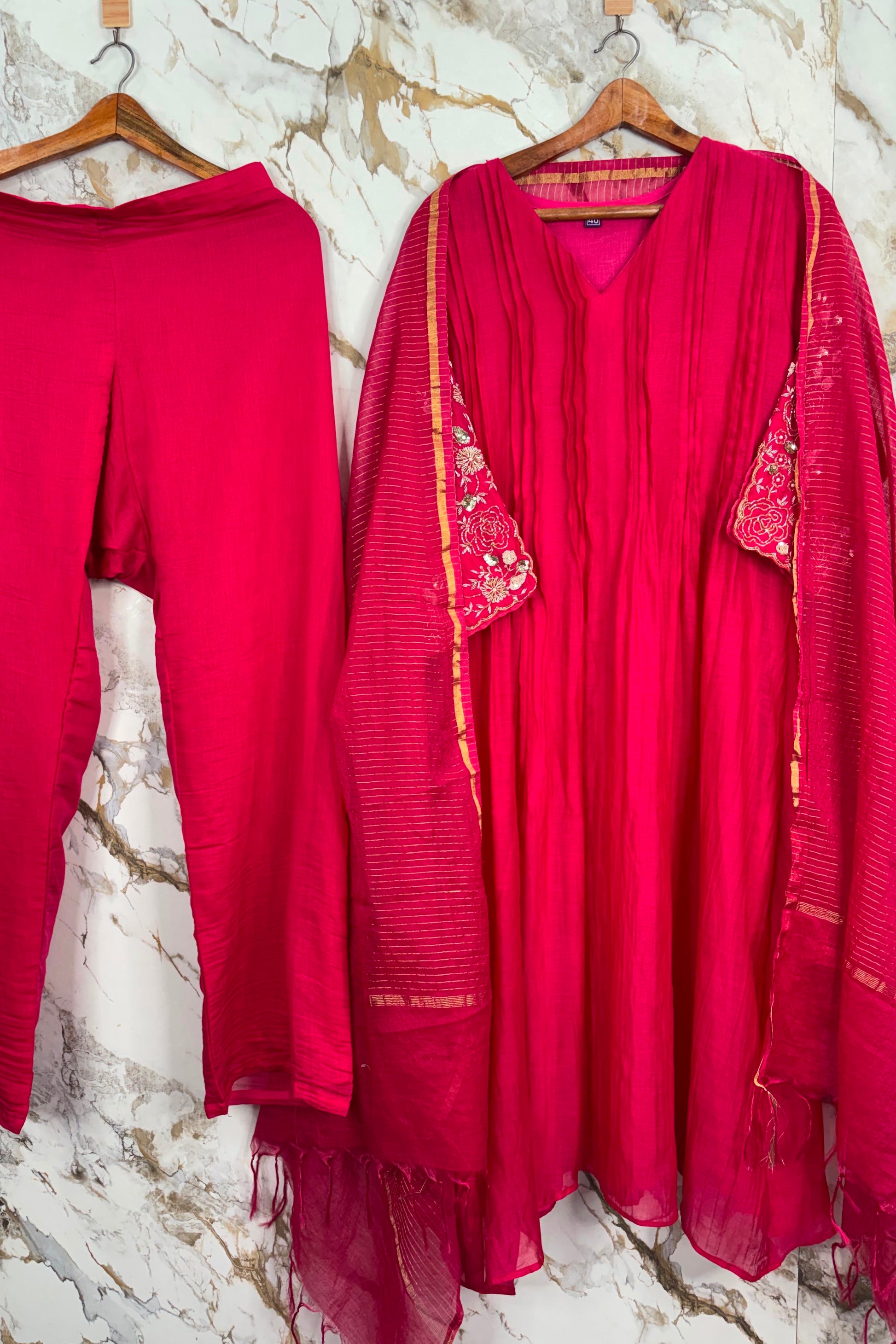 🛍️”Az025 – Premium Banaras Mul Chanderi A Line Kurta Set