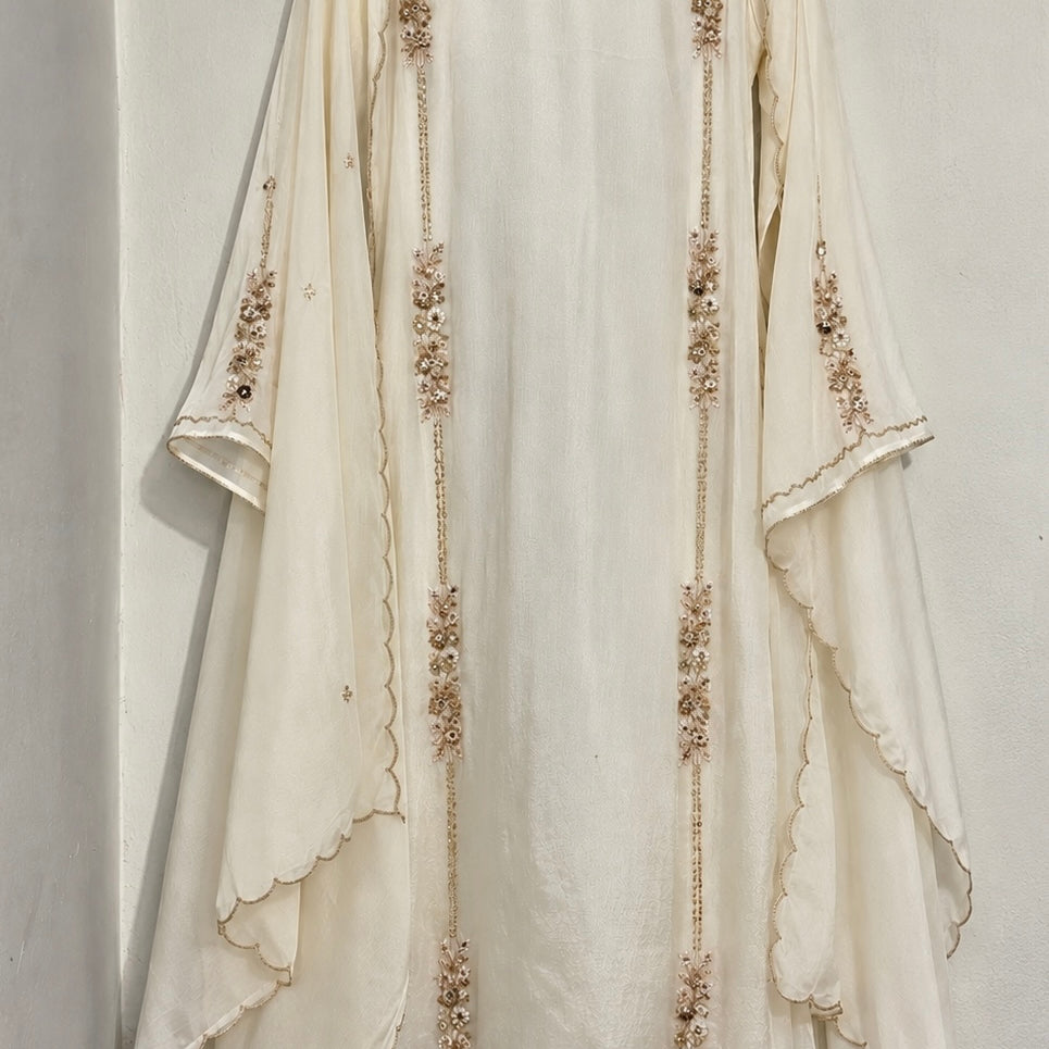 ✨Amara” Introducing Cream Heavy Handwork Chinnon A Line Suit