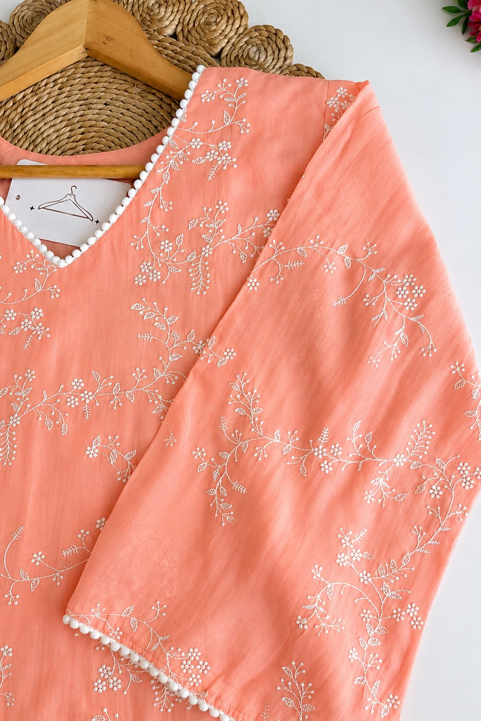 “Elina” Blush Peach Crushed Chanderi A Line Suit set 🛍️