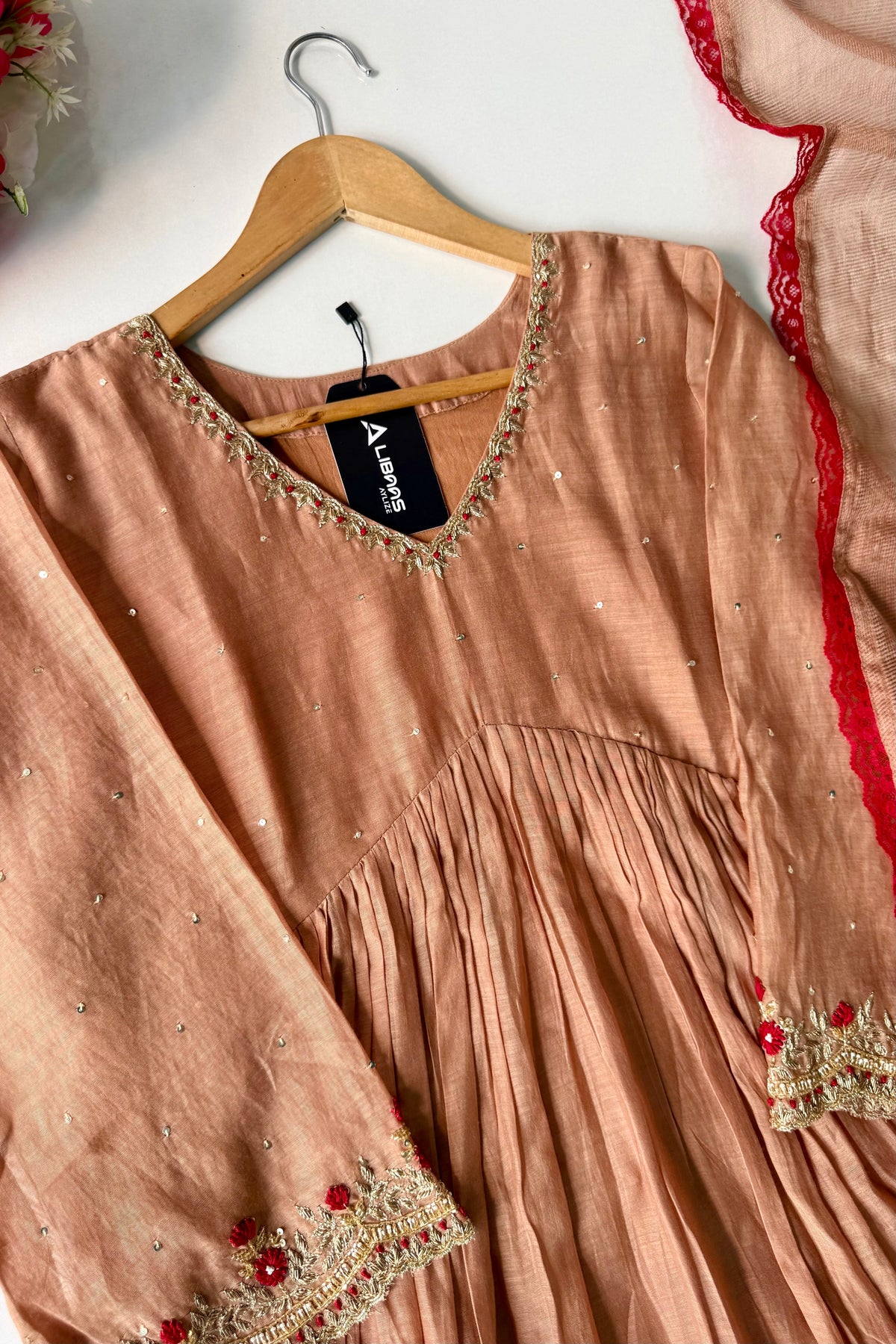 ✨”Almond- Honey Almond Mul Chanderi A-Line Kurta Set