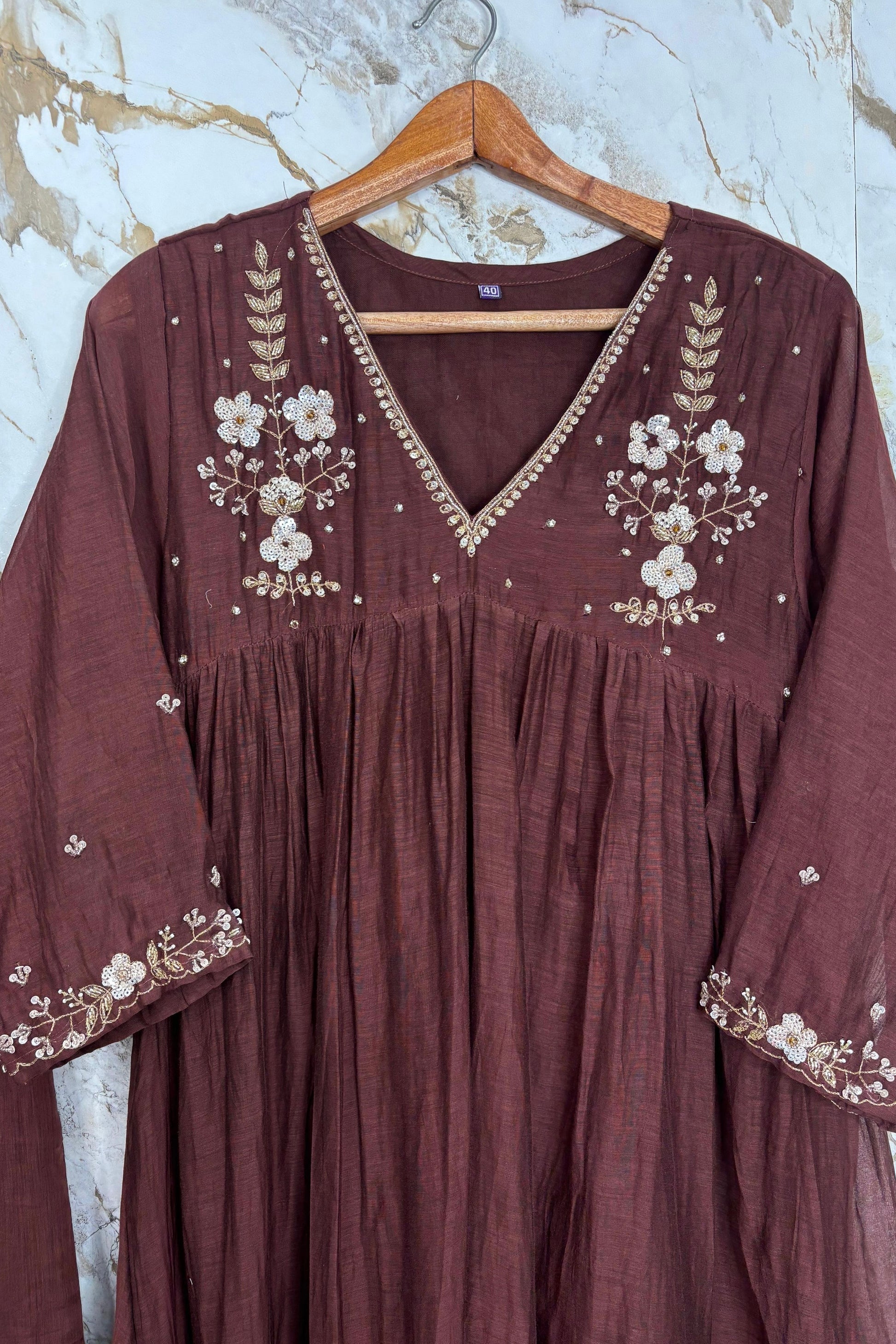 🛍️”Melody –  Premium Wine Banarsi Mul Chanderi A Line Suit