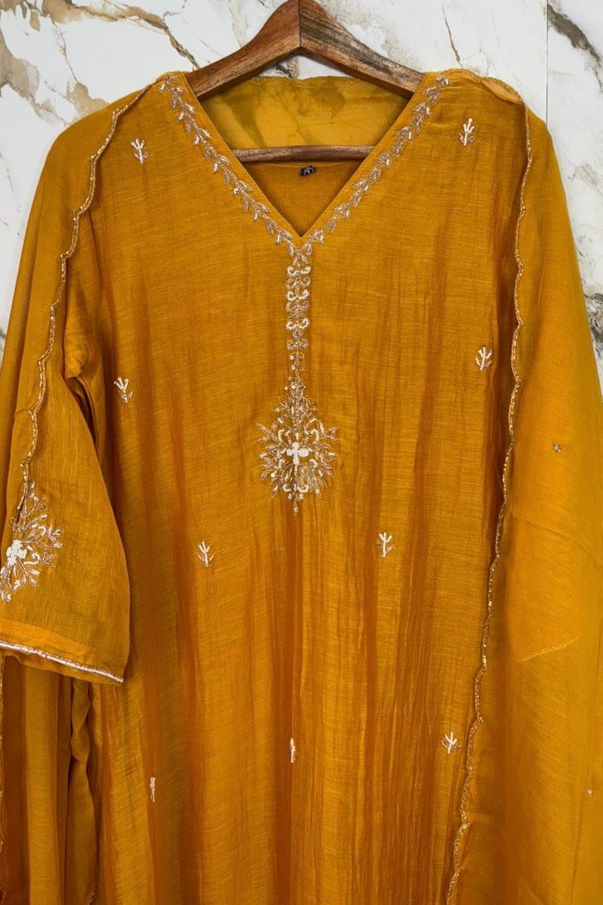 “HAYA” Premium Mul Chanderi A-Line Kurta with Bottom & Dupatta