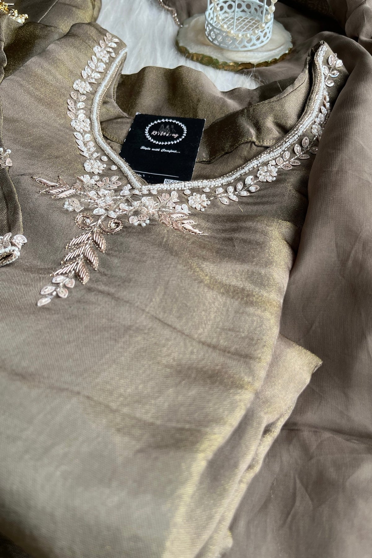 ✨Az002- Champagne Gold Tissue Divider Sharara Suit