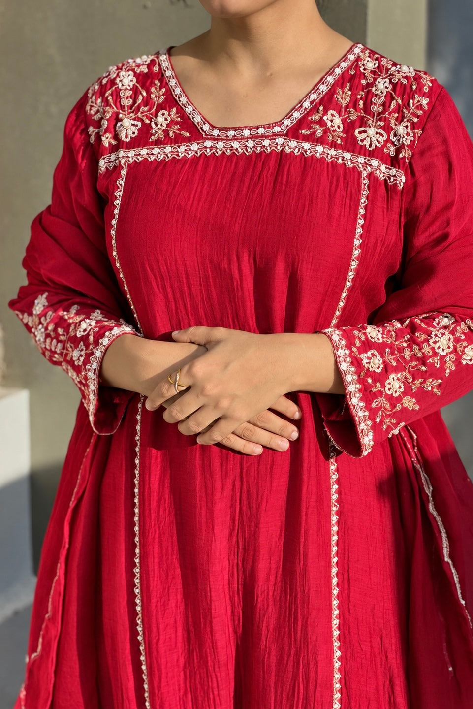 Roshni - Premium Red Mul Chanderi A Line Kurta Set ✨
