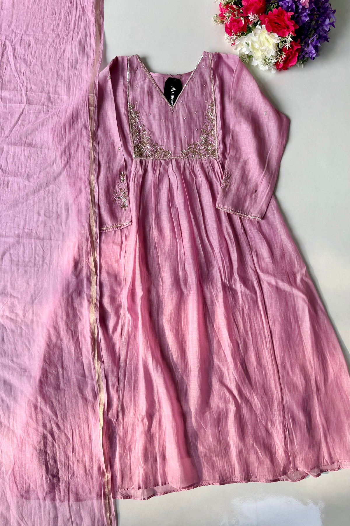 ✨ Gulnoor – Lilac Mauve Mul Chanderi A-Line Kurta Set with Dupatta
