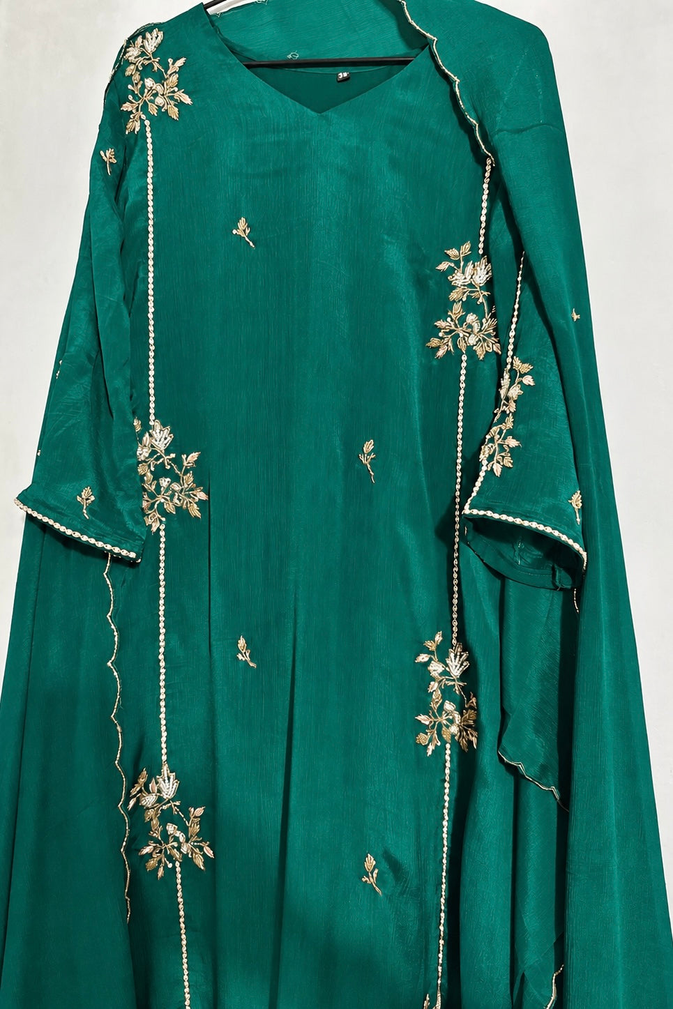 “Noor” Introducing Emerald Green Heavy Handwork Chinnon A Line Suit