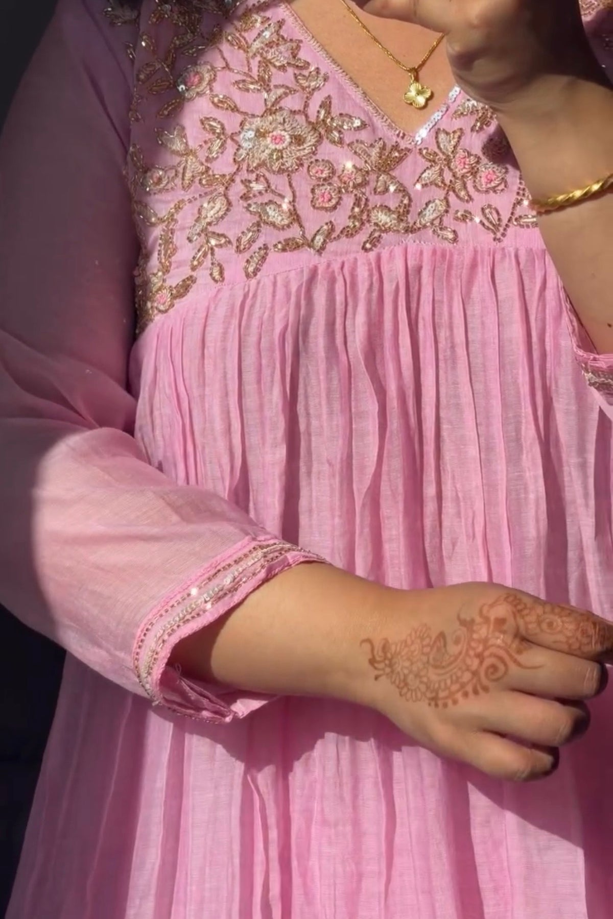 ✨”Mahek- Premium Pink Mul Chanderi A-Line Kurta Set✨