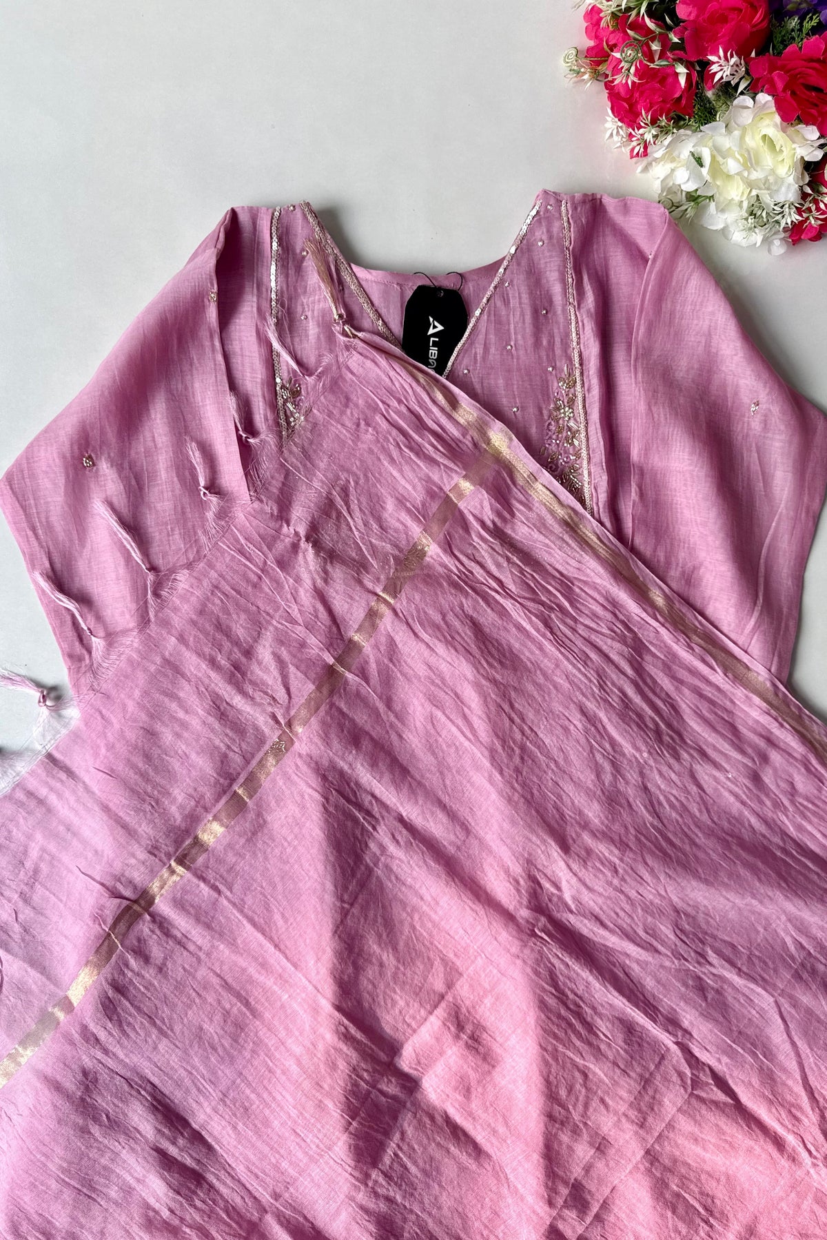 ✨ Gulnoor – Lilac Mauve Mul Chanderi A-Line Kurta Set with Dupatta
