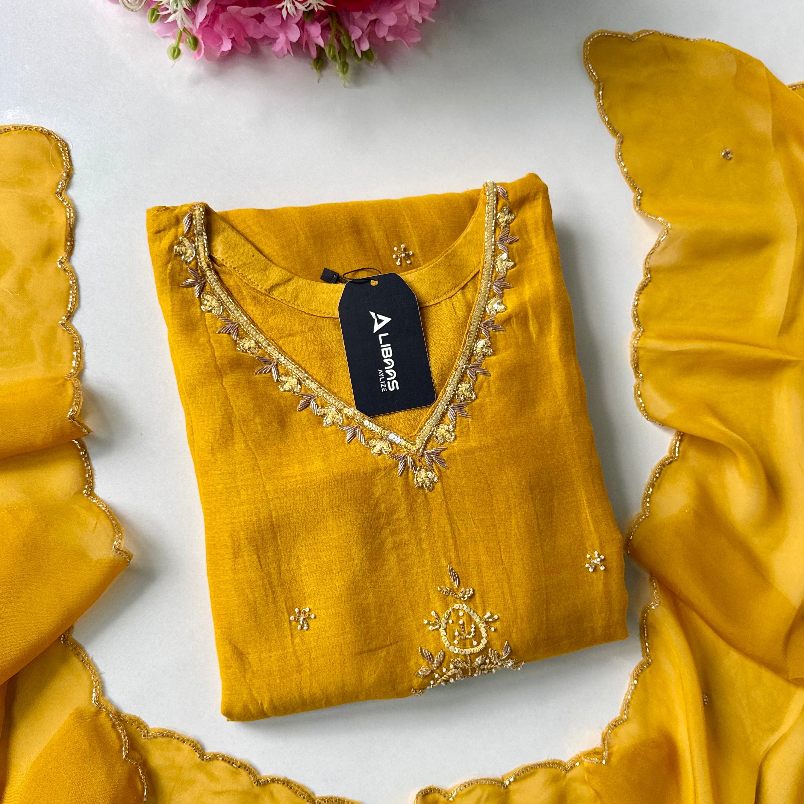 ✨”Zaria - Mustard Mul Chanderi A-Line Kurta Set