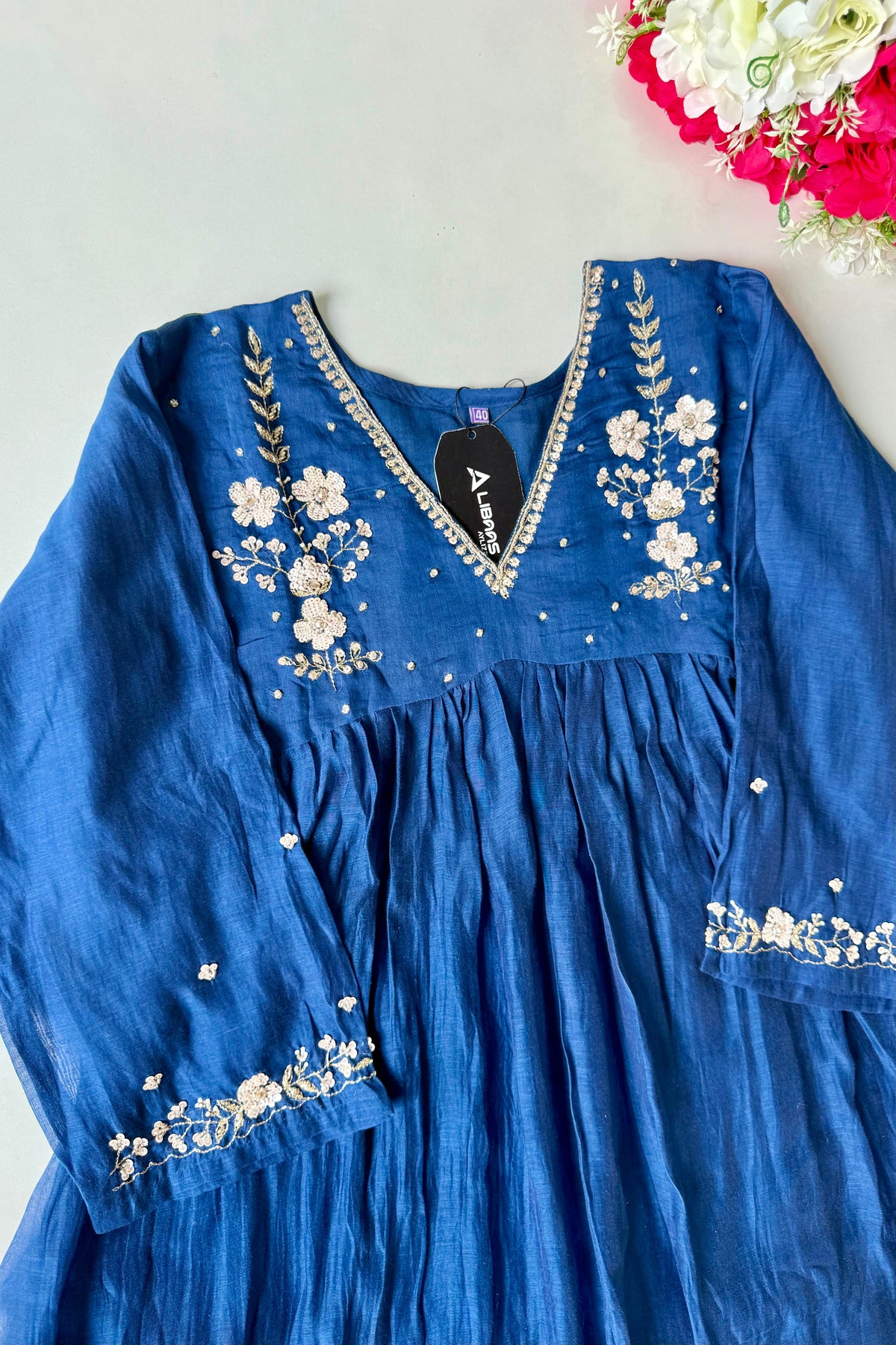 🛍️”Melody –  Premium Blue Banarsi Mul Chanderi Anarkali Suit