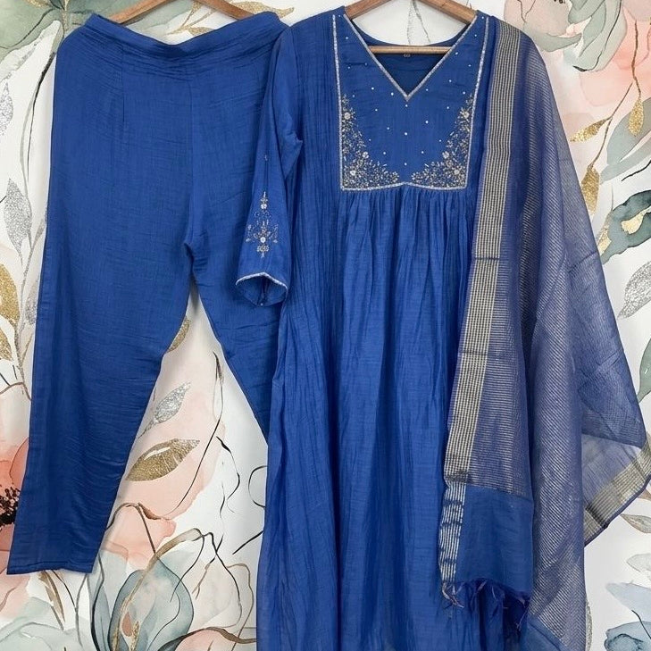 ✨ Gulnoor – Mul Chanderi A-Line Kurta Set with Dupatta