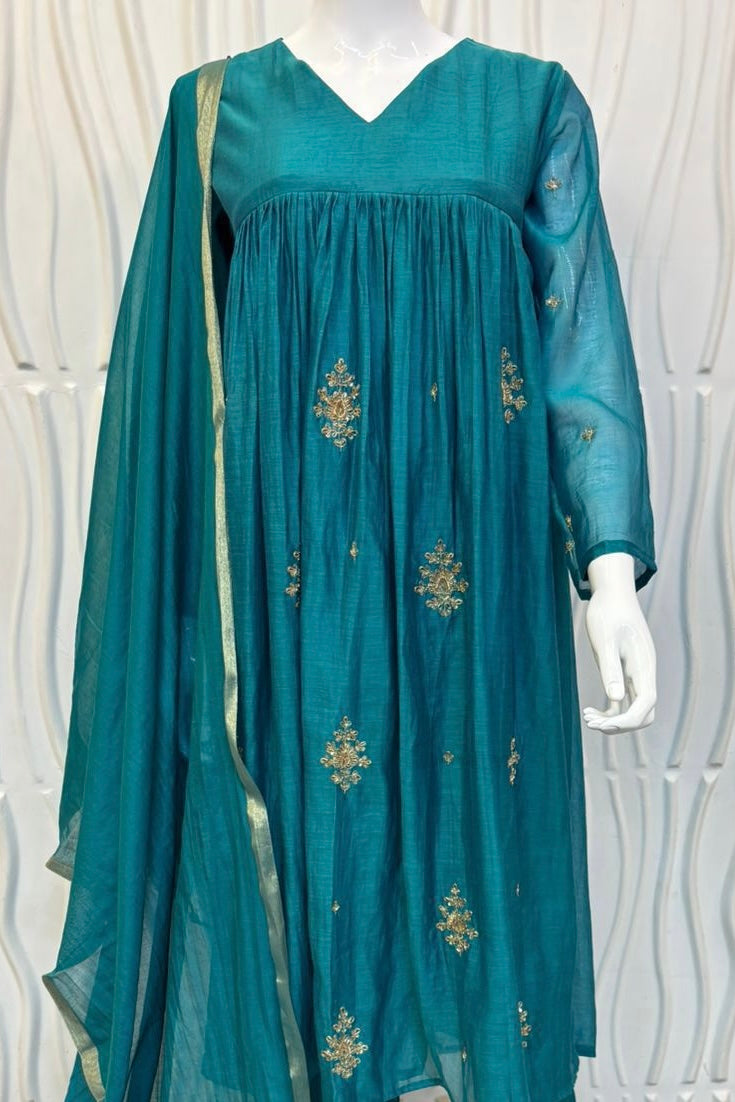 🛍️”Malika – Premium Mul Chanderi Anarkali Kurta Set