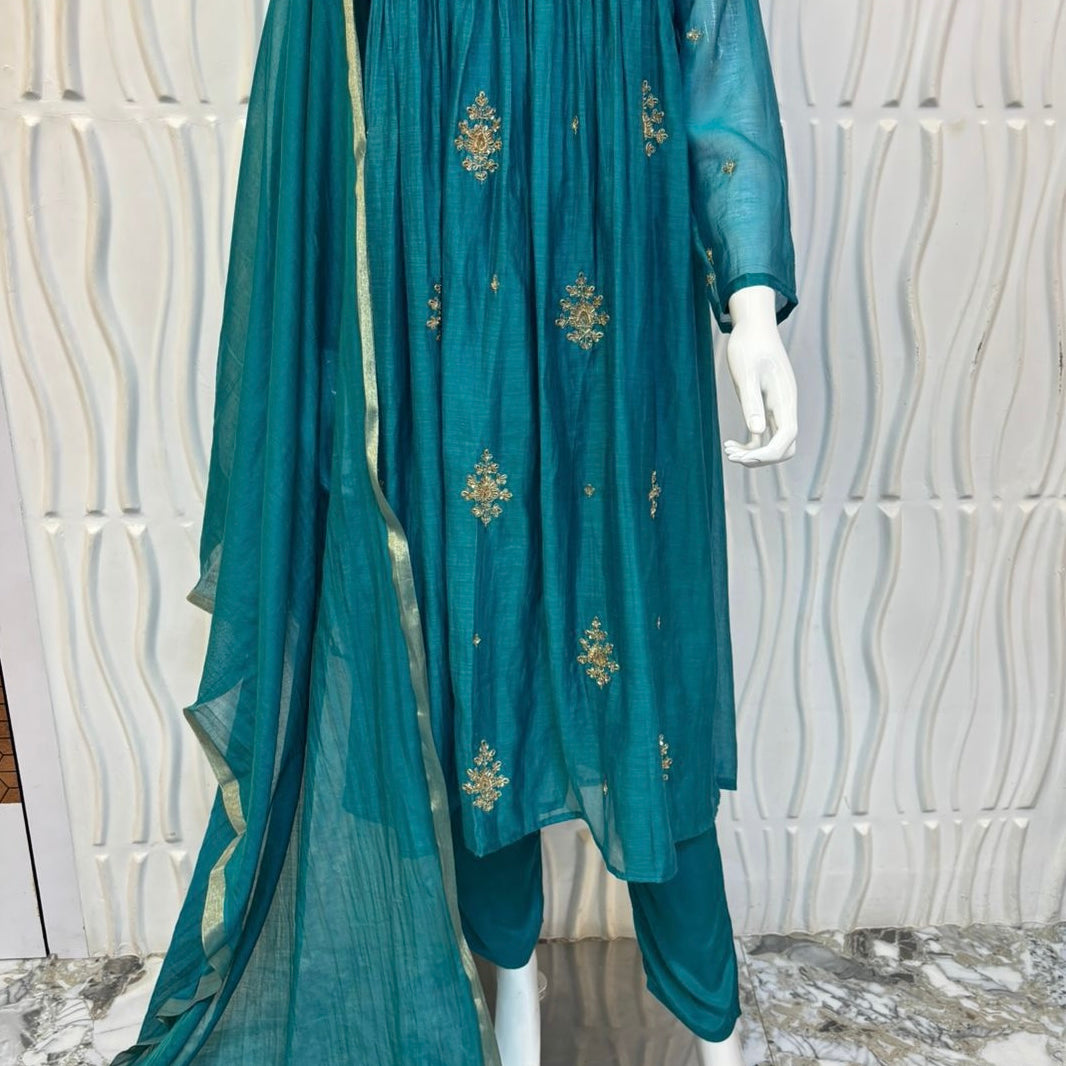 🛍️”Malika – Premium Mul Chanderi Anarkali Kurta Set