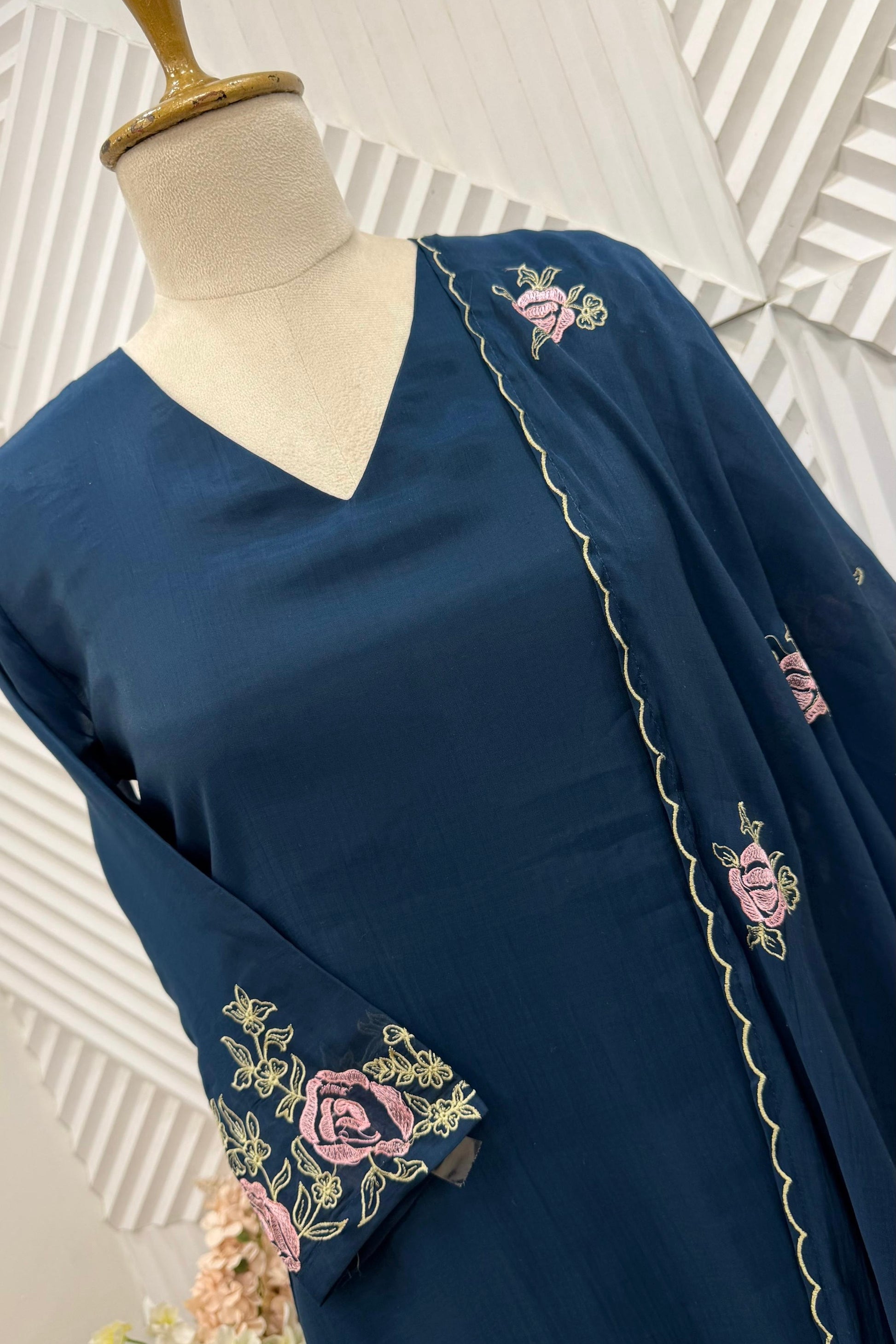 ✨Ay05- Pre book Mul Chanderi Embroidered Work A Line Kurta Set