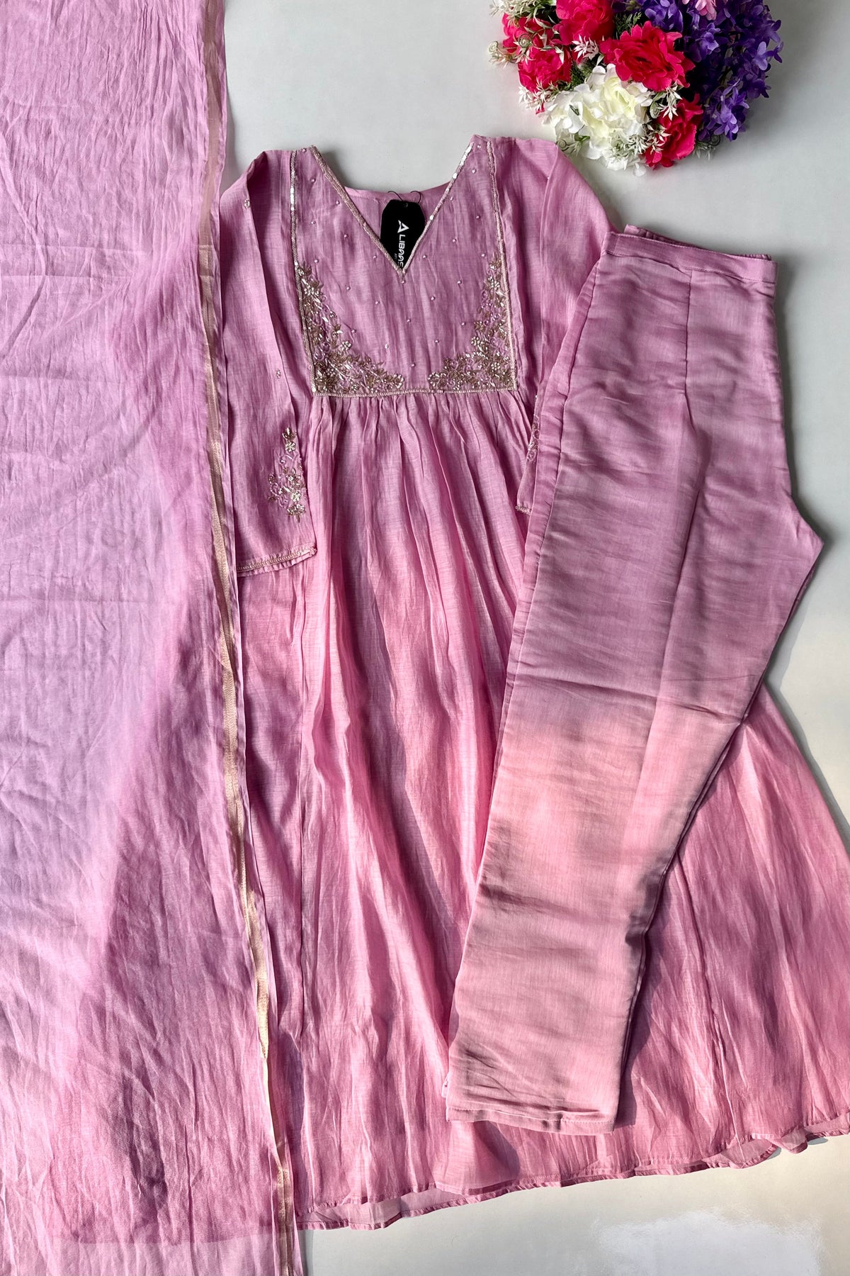 ✨ Gulnoor – Lilac Mauve Mul Chanderi A-Line Kurta Set with Dupatta