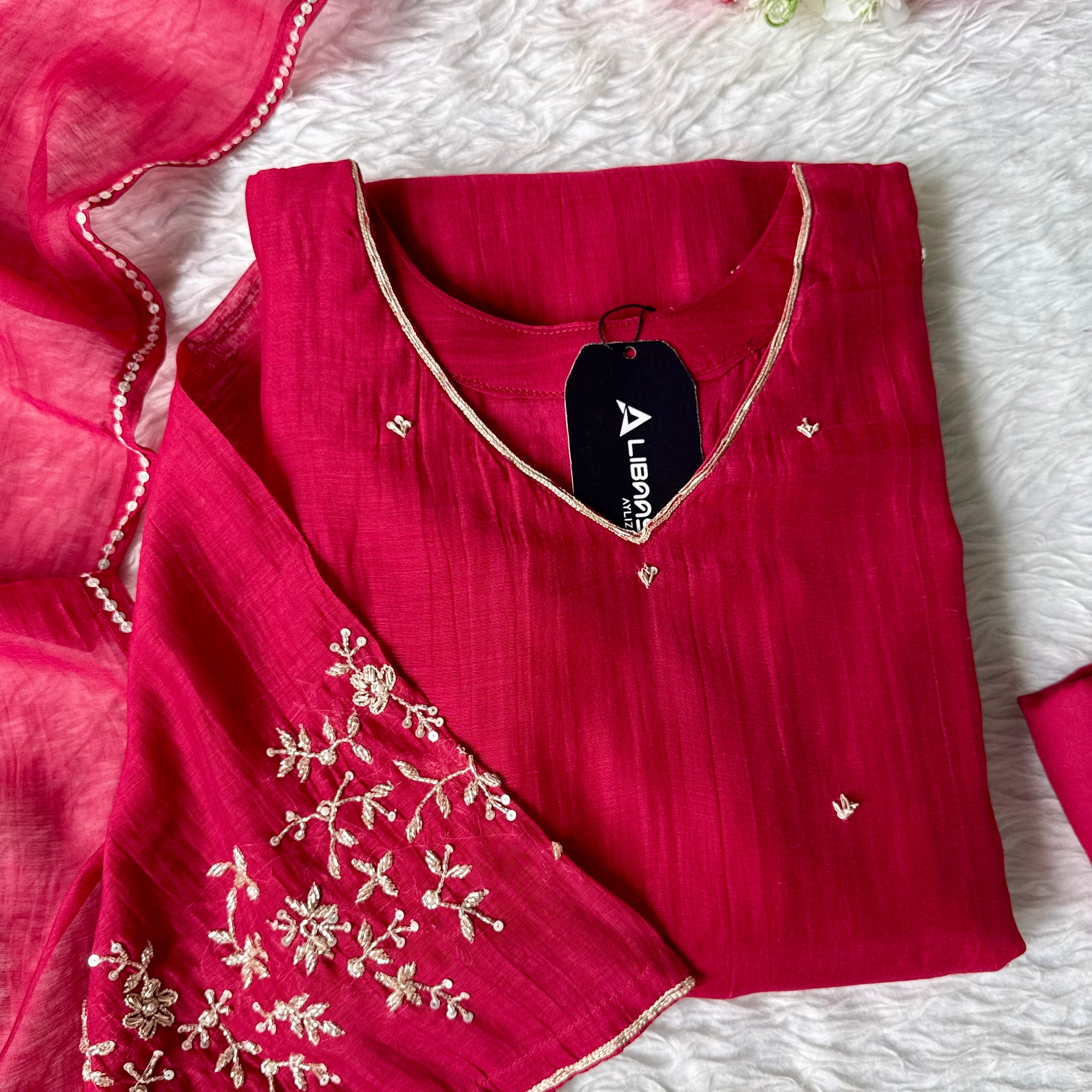✨Samaira - Premium Marron pink mul chanderi Daman work A Line Kurta Set