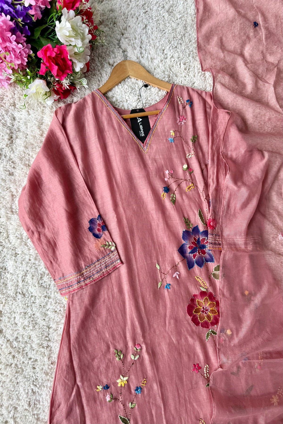 ✨”Avni – Designer Mul Chanderi Embroidered A Line Suit Set