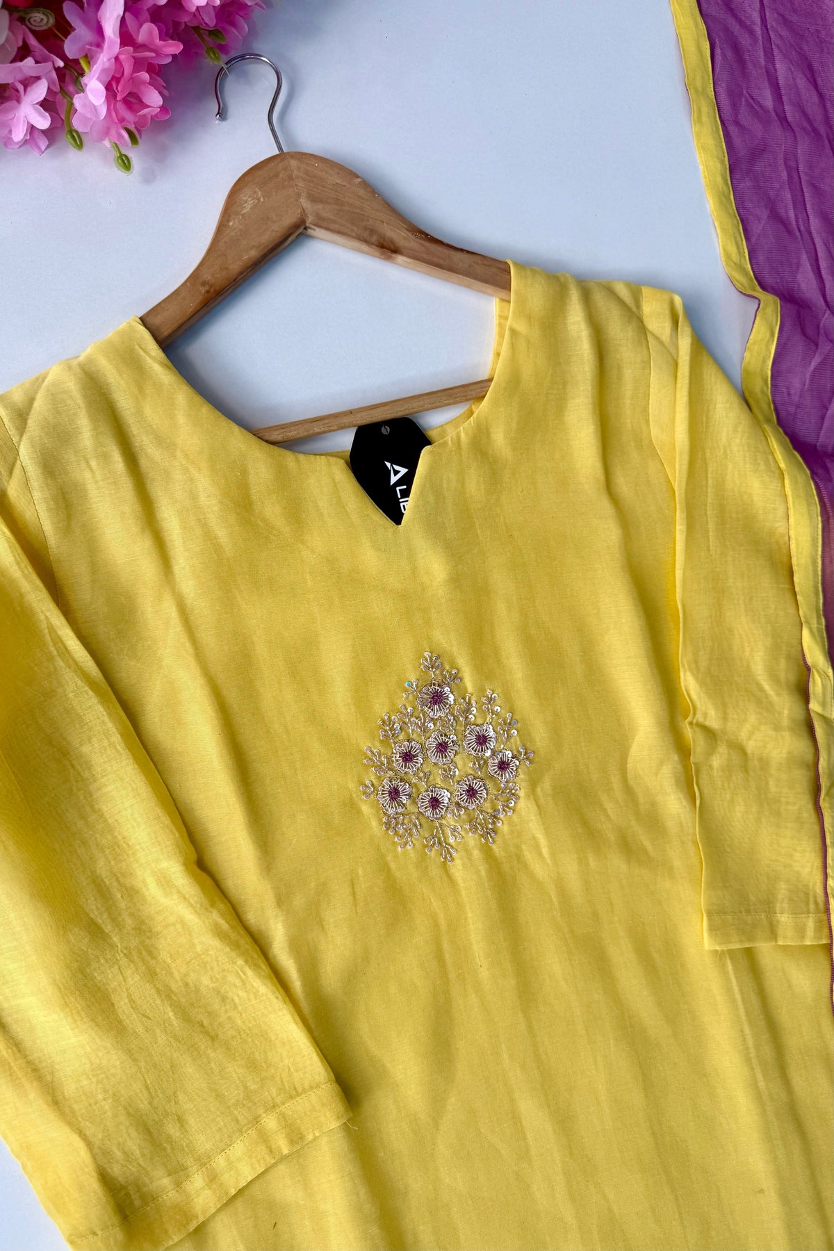 🛍️”Sinthya –  Premium Yellow Mul Chanderi A Line Kurta Set