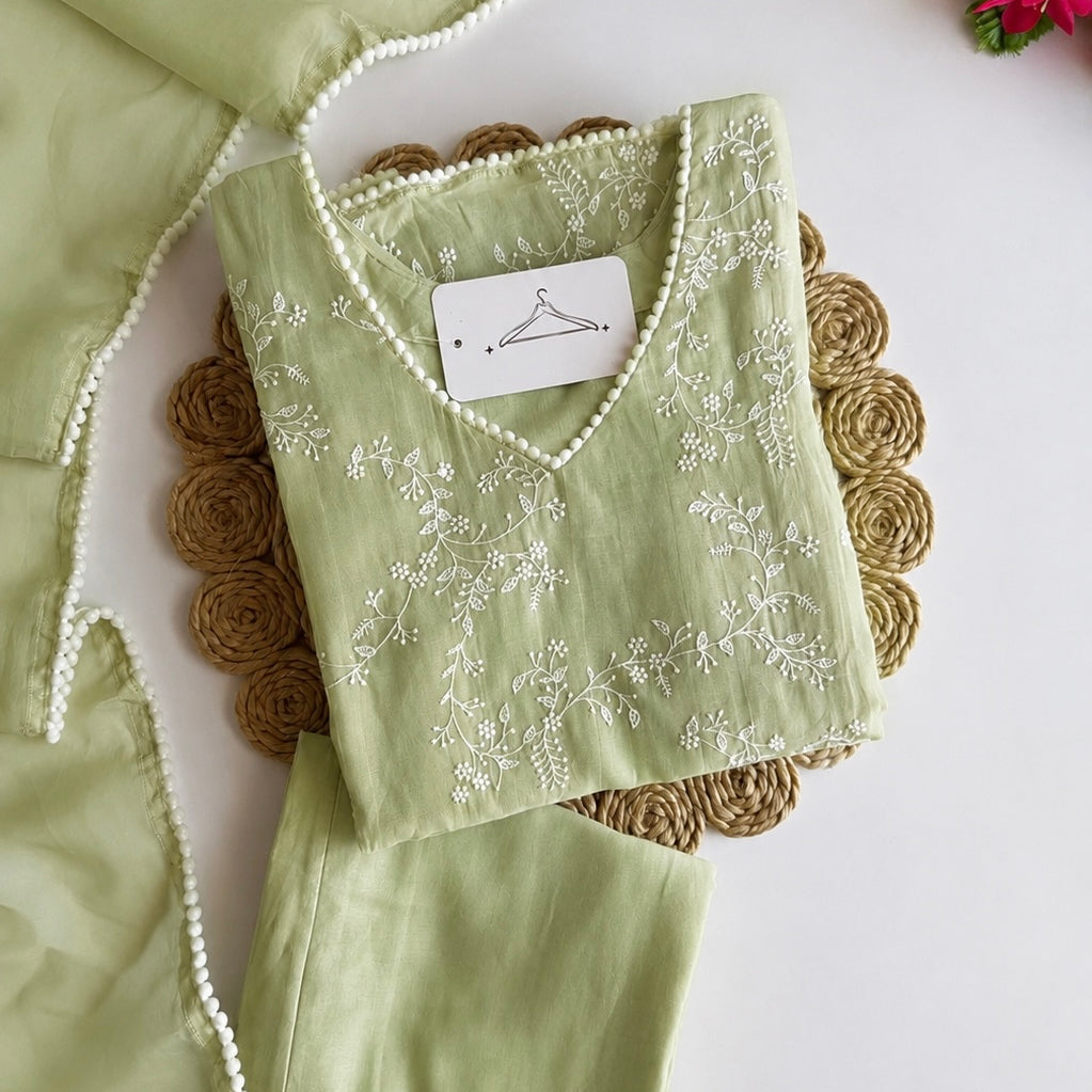 “Elina” Mint Green Crushed Chanderi A Line Suit set 🛍️