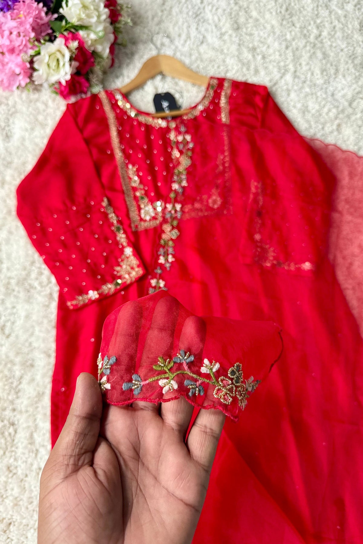 “ALKA” A very beautiful Red piece with zardozi & zari handwork set