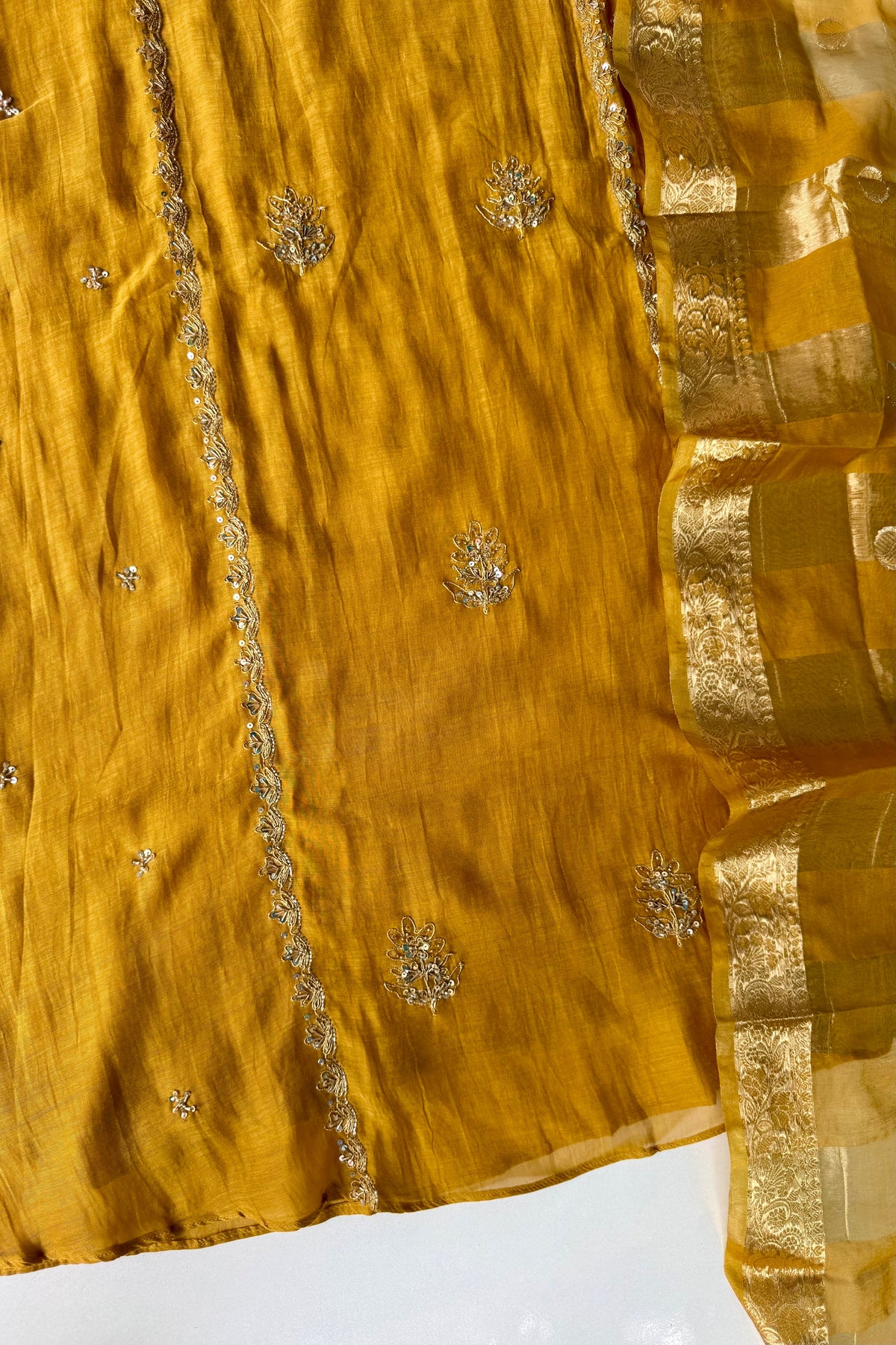 “Ujjwal” Trending yellow Mul Chanderi A Line Kurta set 🛍️