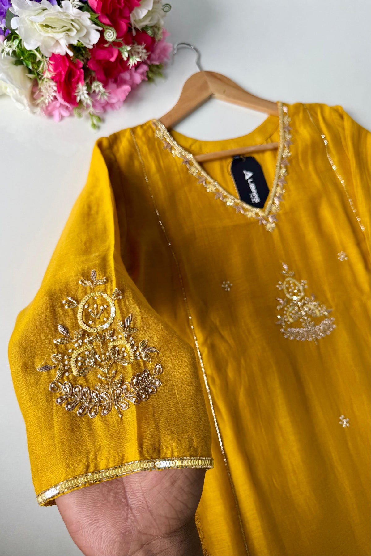 ✨”Zaria - Mustard Mul Chanderi A-Line Kurta Set