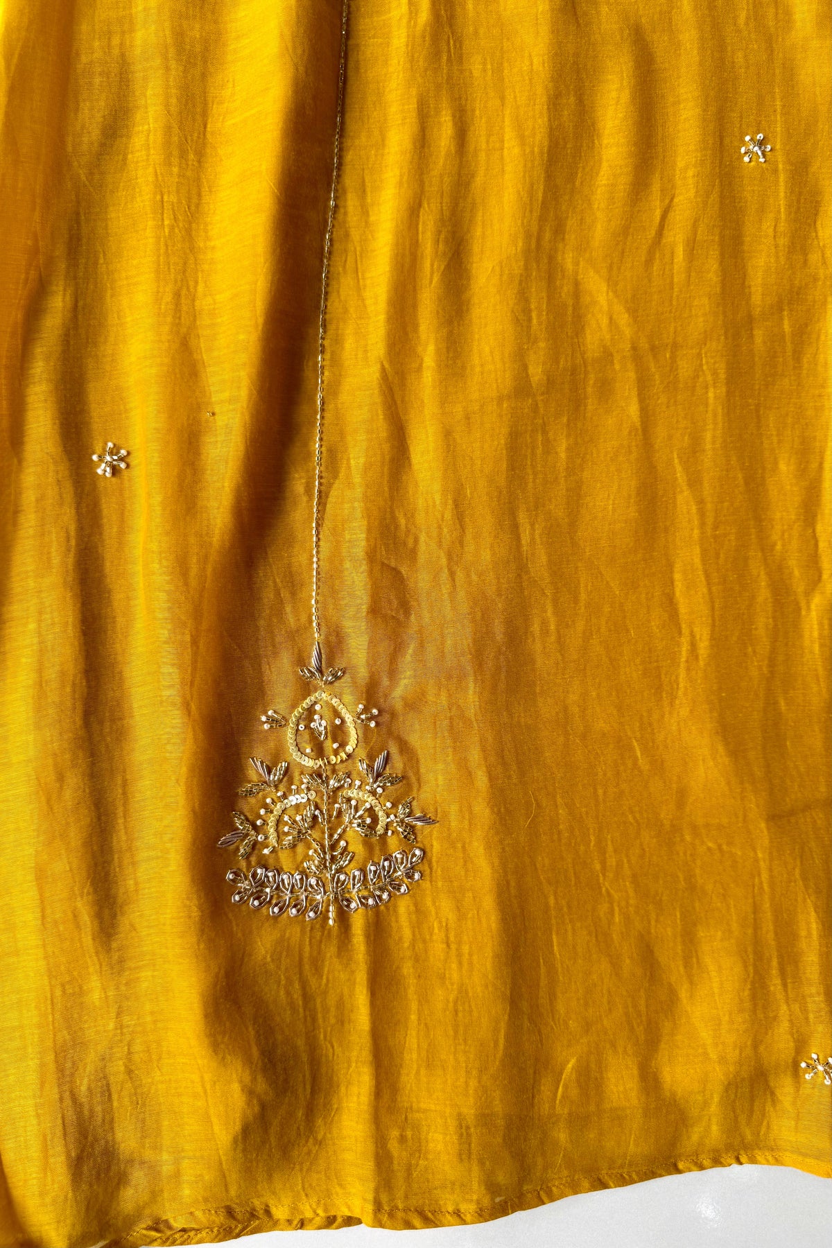 ✨”Zaria - Mustard Mul Chanderi A-Line Kurta Set