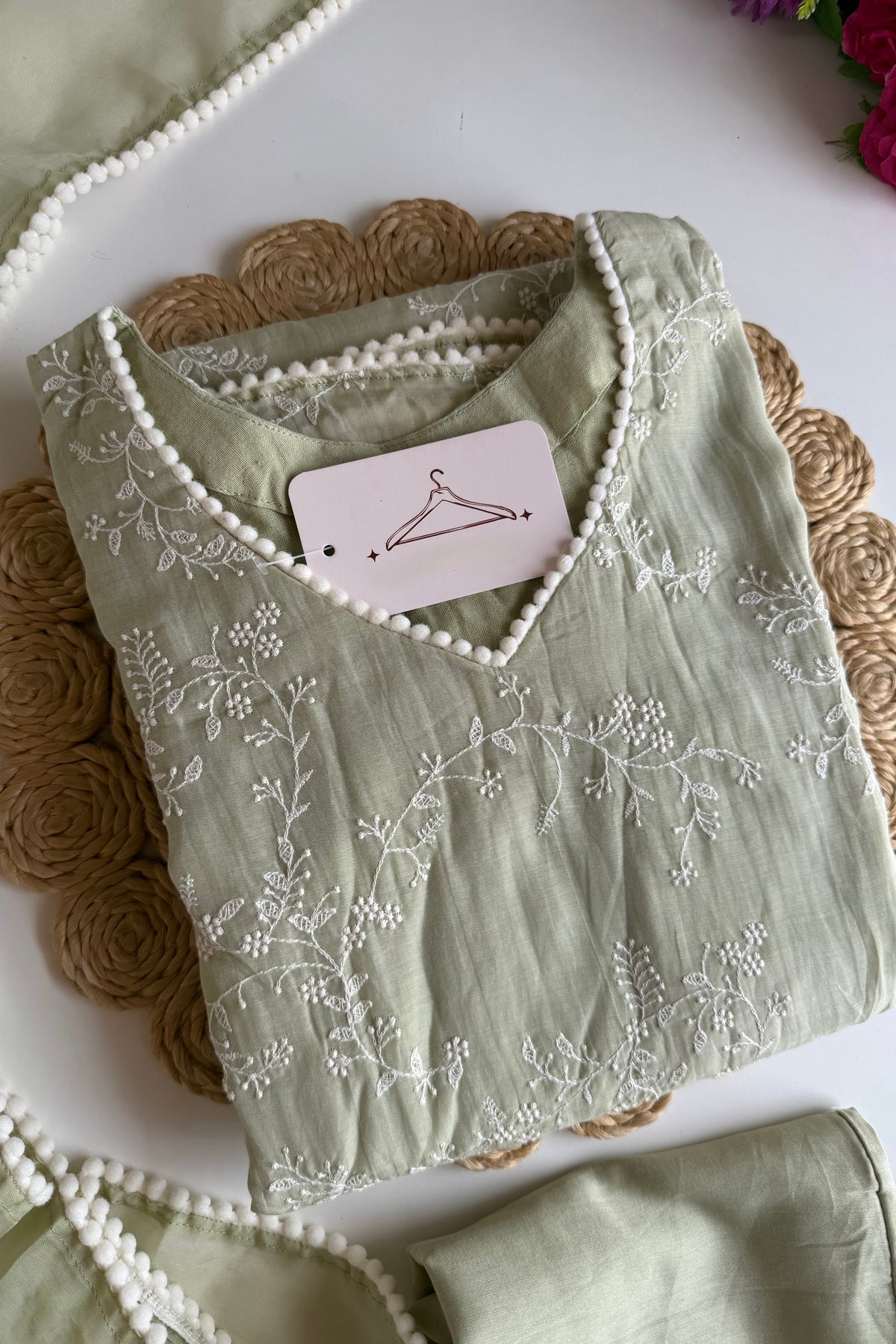 “Elina” Mint Green Mul Chanderi A Line Suit set 🛍️