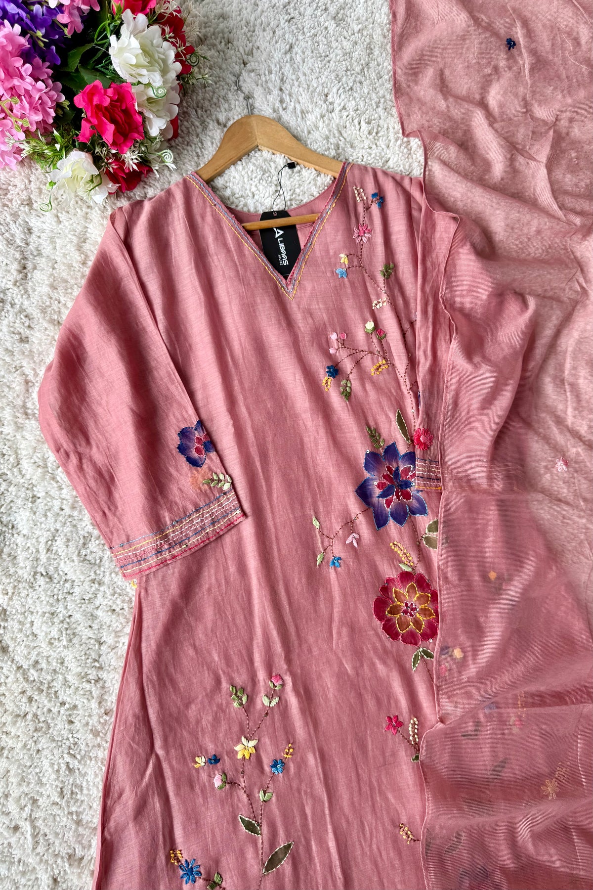 ✨”Avni – Designer Mul Chanderi Embroidered A Line Suit Set