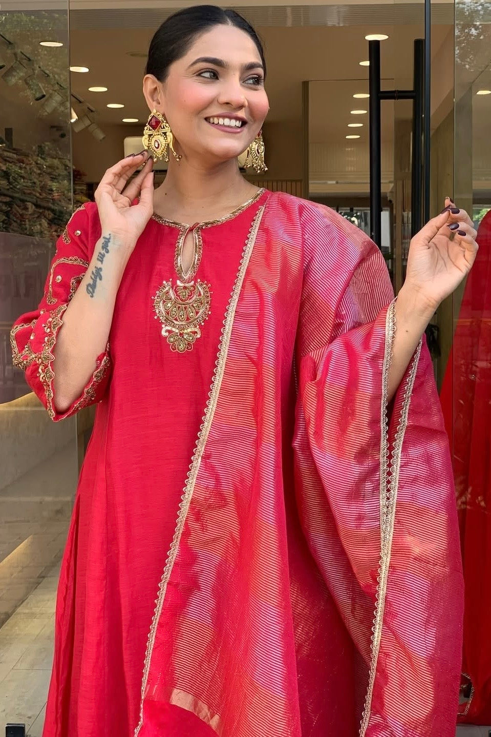 “Myra” Premium Mul Chanderi A line Anarkali Kurta Set