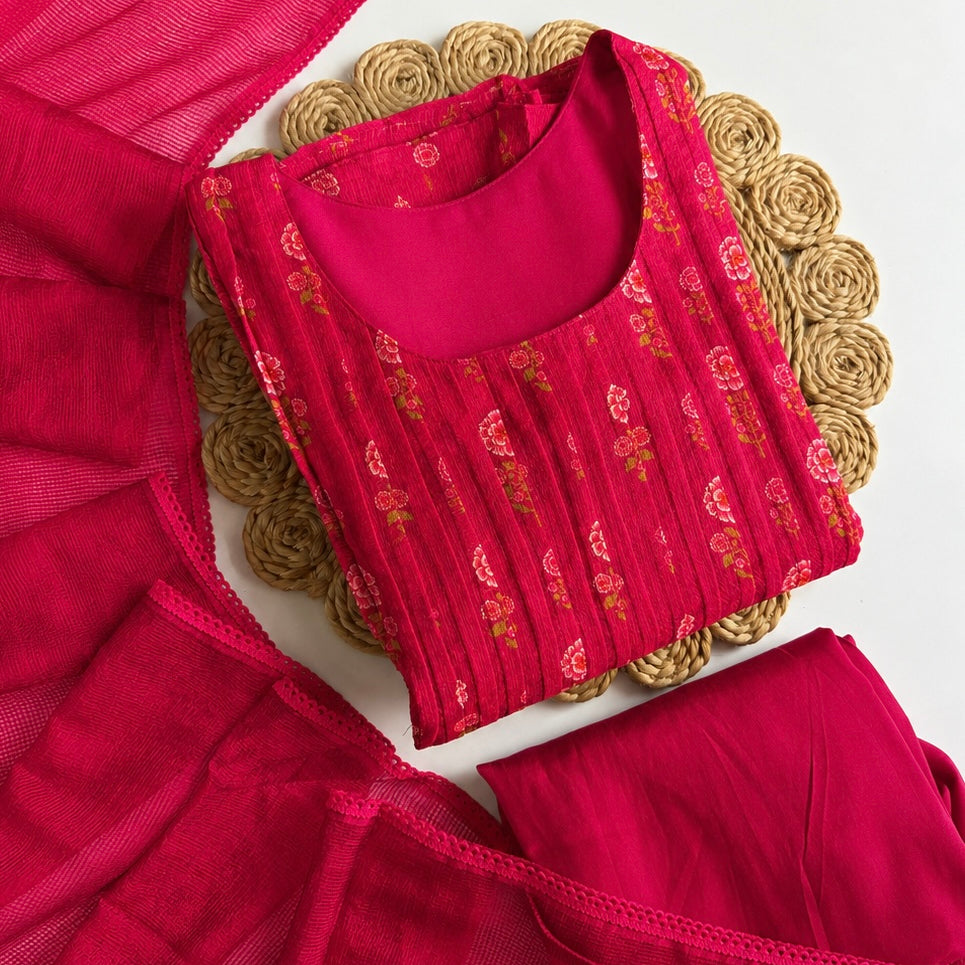 ✨”Ziana – Elegant Kota Ethnic A Line Suit Set