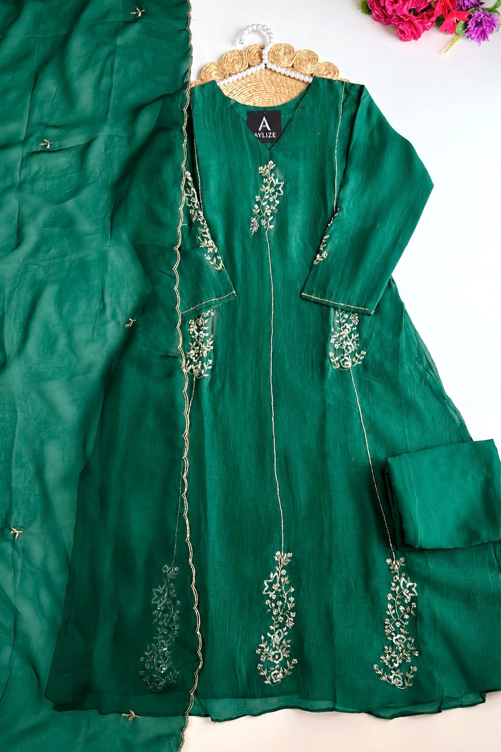 ✨”Rida - Pre book Premium Green Mul Chanderi A-Line Kurta Set