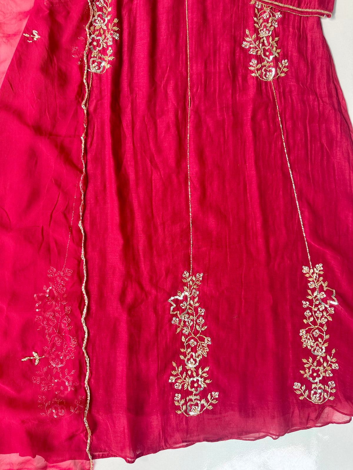 ✨”Rida - Premium Red Mul Chanderi A-Line Kurta Set