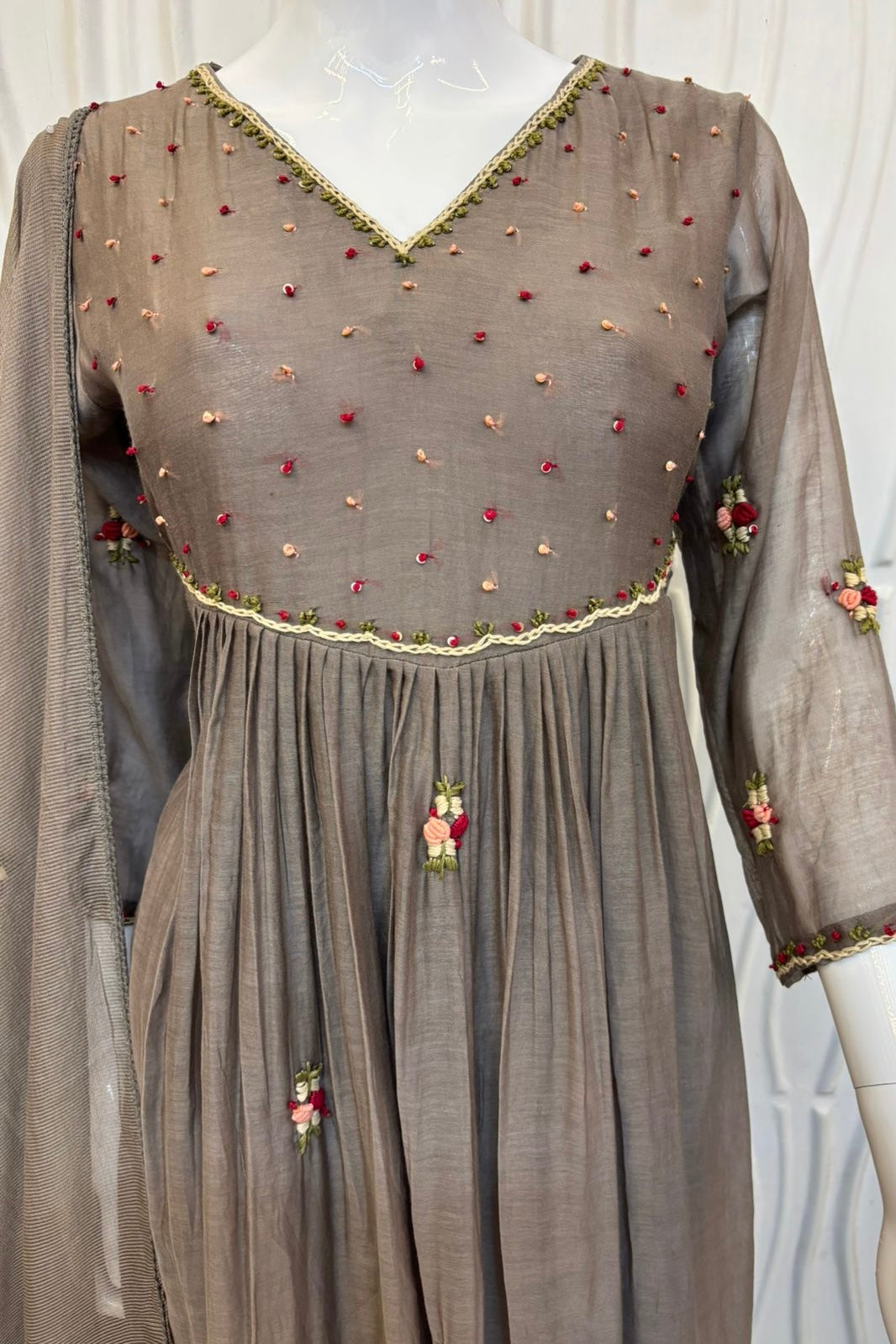 ✨” Smoky- Latest Smoky Taupe Grey Chanderi A-Line Kurta Set✨