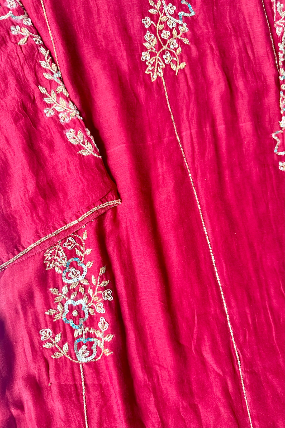 ✨”Rida - Premium Red Mul Chanderi A-Line Kurta Set