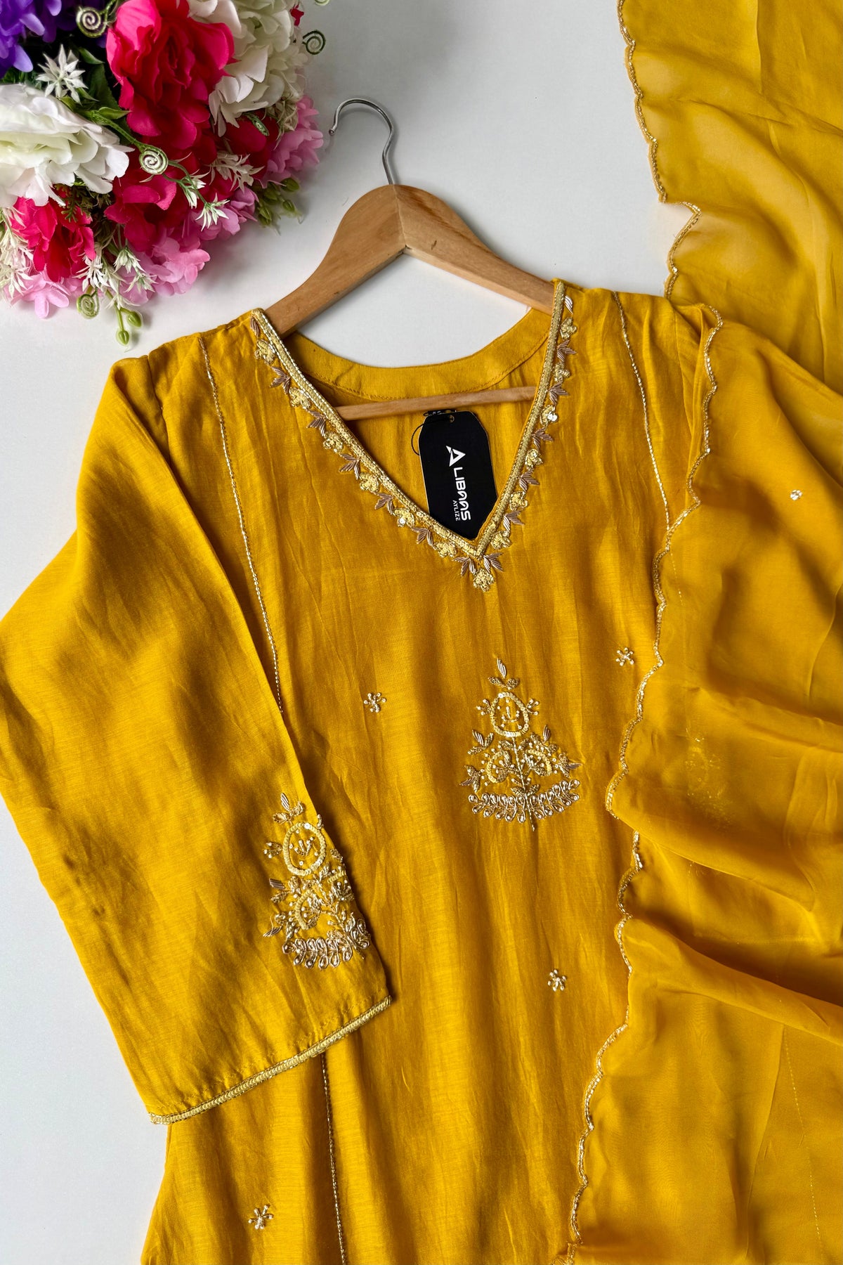 ✨”Zaria - Mustard Mul Chanderi A-Line Kurta Set