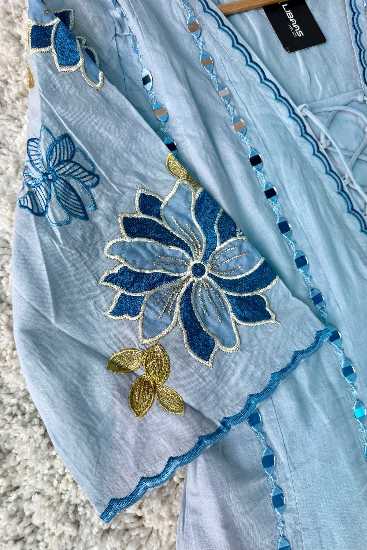 ✨AZ07 - Mirror work Powder Blue Cotton Anarkali Kurta set