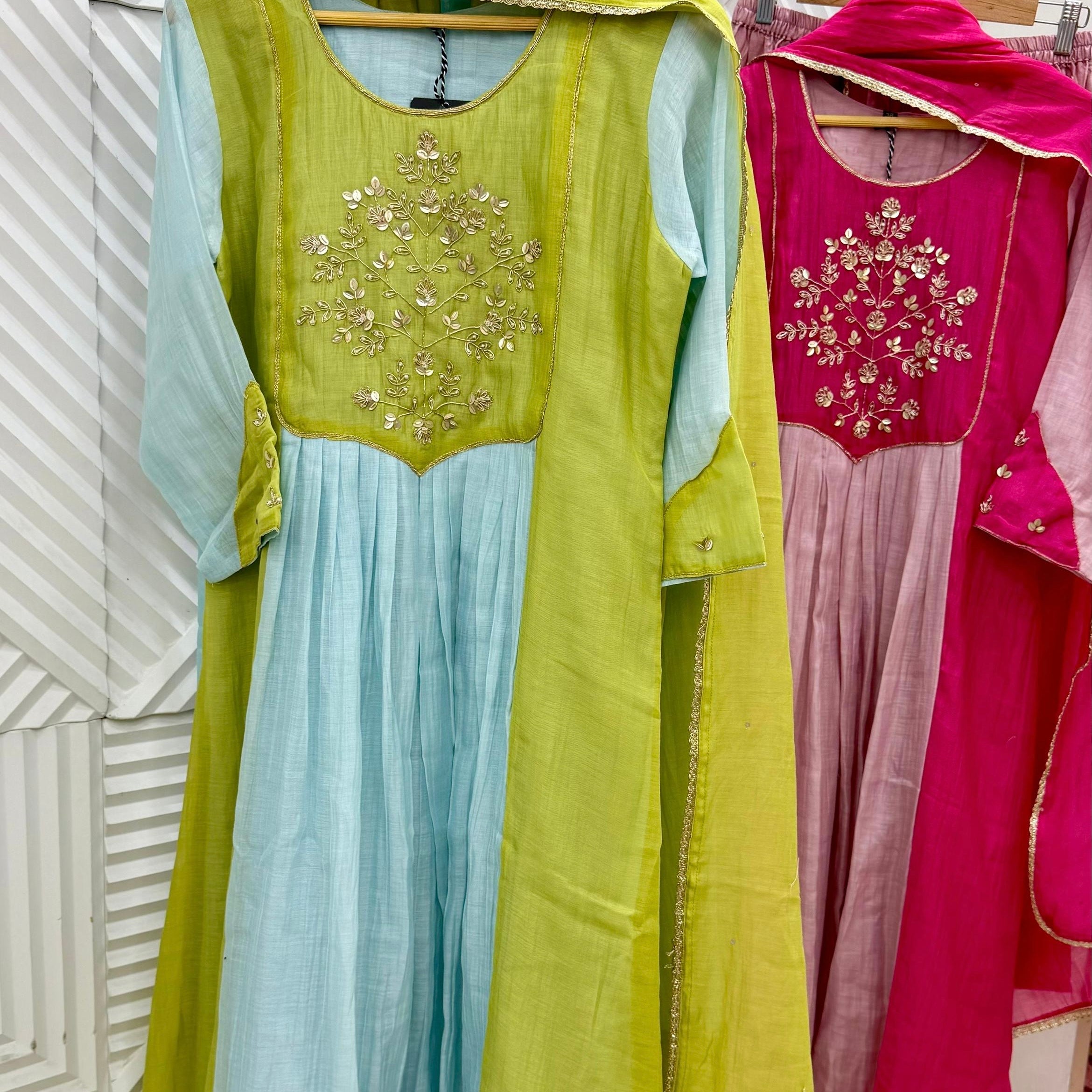 🛍️”Ahana –  Premium Mul Chanderi A Line Kurta Set