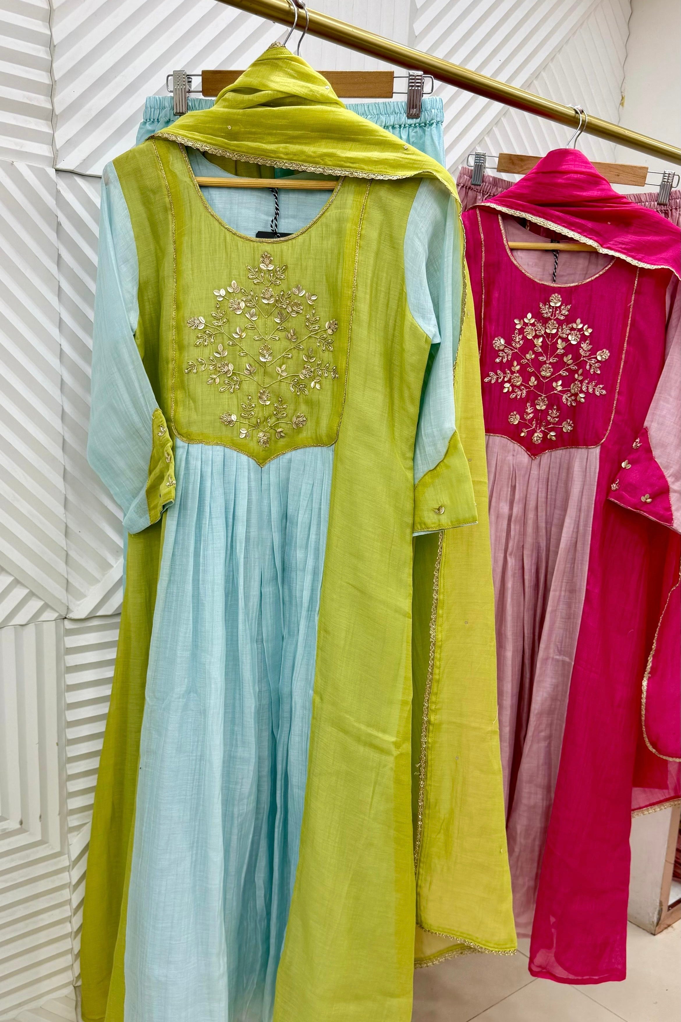 🛍️”Ahana –  Premium Mul Chanderi A Line Kurta Set