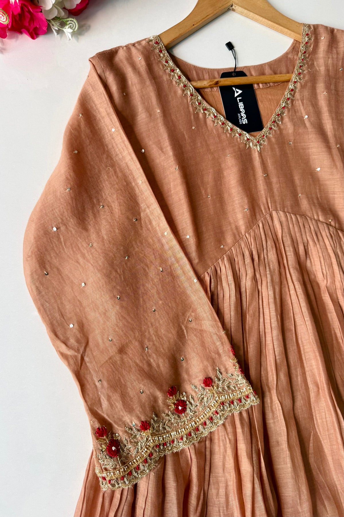 ✨”Almond- Honey Almond Mul Chanderi A-Line Kurta Set