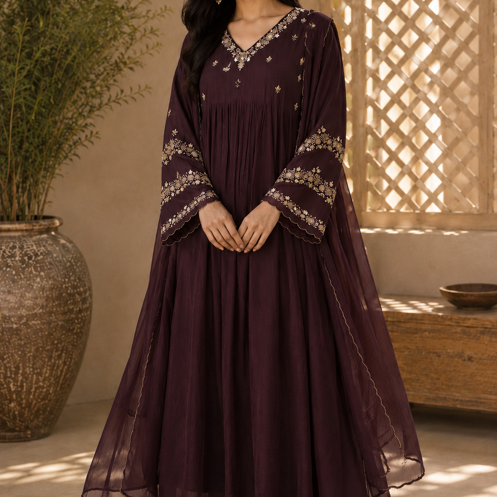 “Az026” Premium Party Wear Chinnon Anarkali Suit set 🛍️