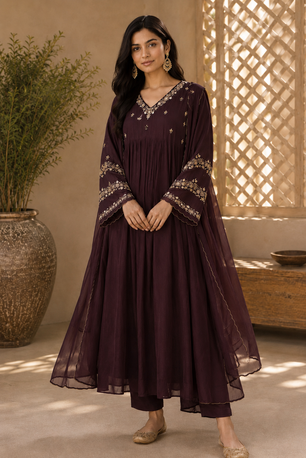 “Az026” Premium Party Wear Chinnon Anarkali Suit set 🛍️