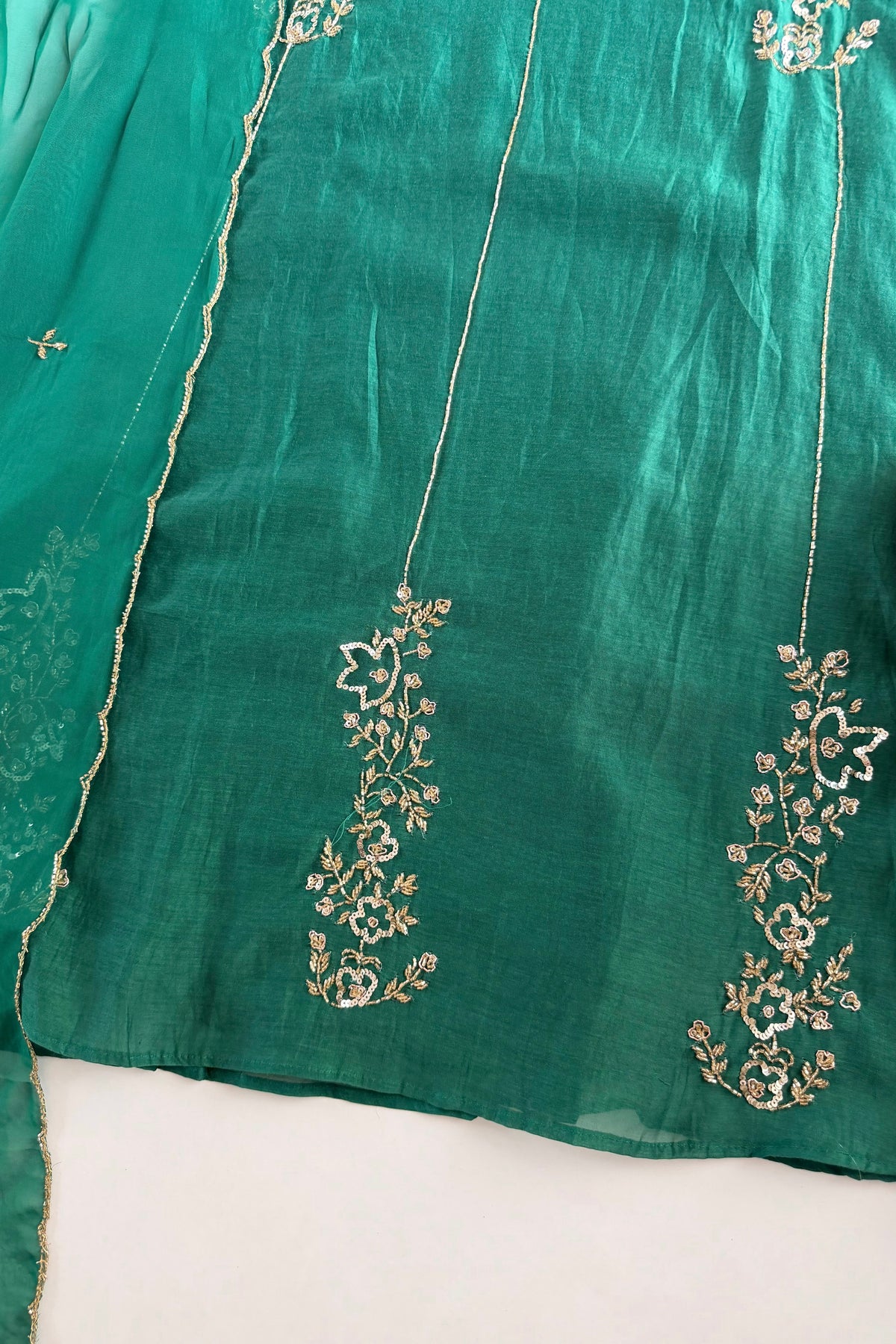 ✨”Rida - Premium Green Mul Chanderi A-Line Kurta Set