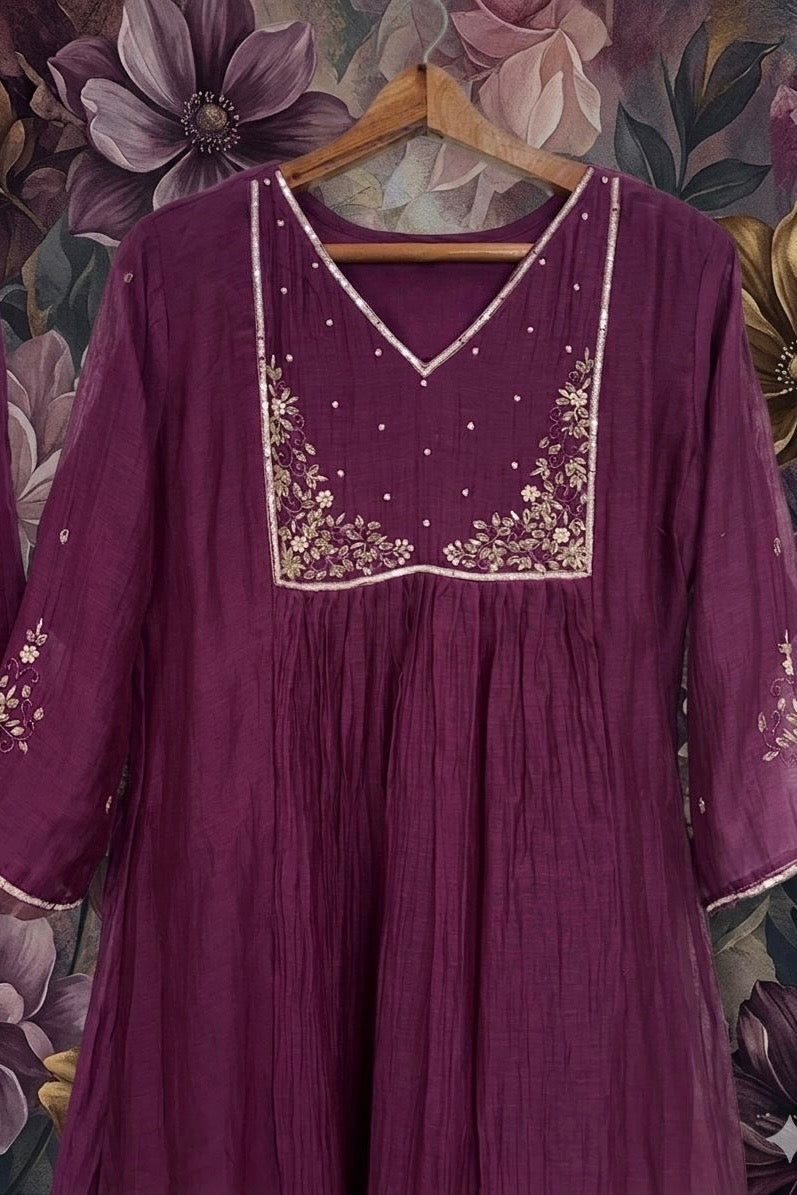 ✨ Gulnoor – Mul Chanderi A-Line Kurta Set with Dupatta