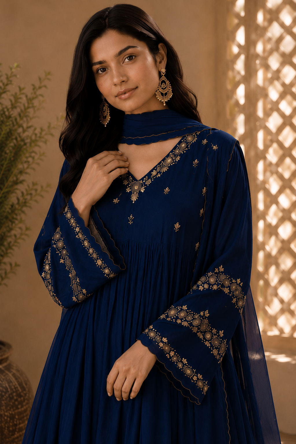 “Az026” Premium Party Wear Chinnon Anarkali Suit set